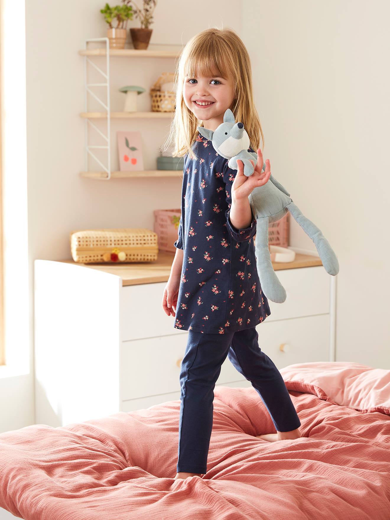 Vertbaudet 2er-Pack Mädchen Nachthemden mit Leggings, Blumen Oeko-Tex - pack rosa/blau