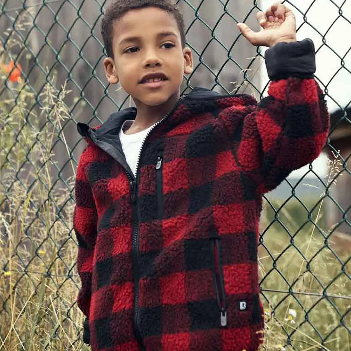 Kinder Teddyfleece Jacke rot-schwarz