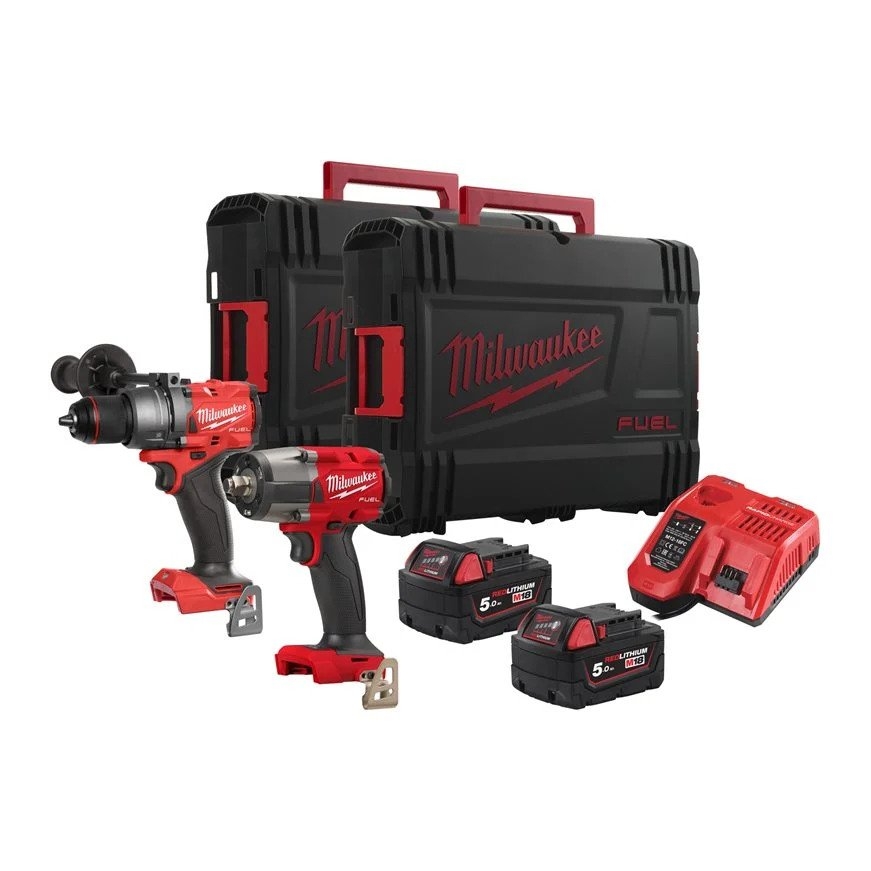 Milwaukee 4933492518 M18 FPP2F3-502X Powerpack 18V 5,0Ah Li-Ion - M18FPD3 Klopboor + M18FMTIW2F12 1/2 Slagmoersschlüsselel in HD Box 4933492518