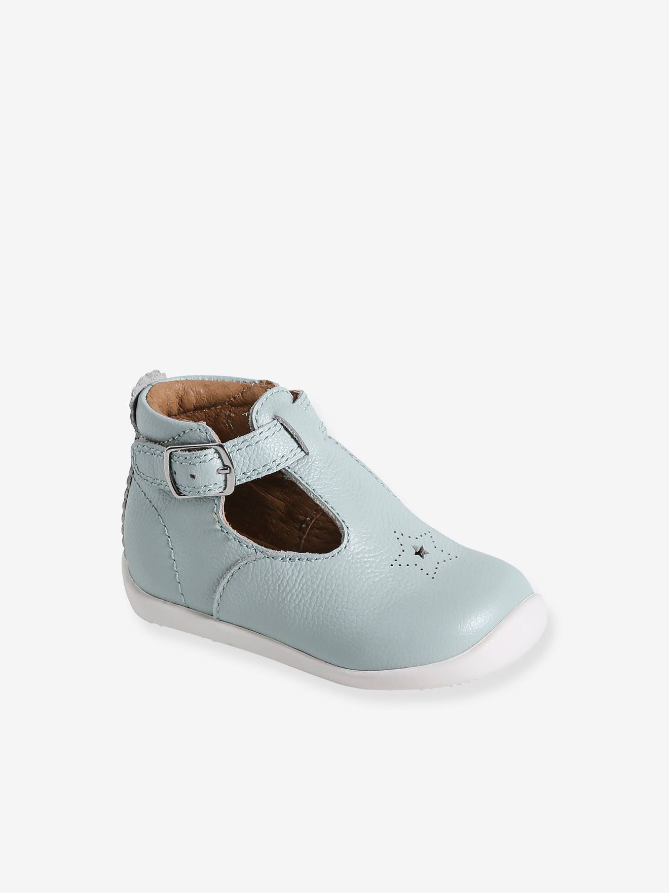 Vertbaudet Weiche Baby Lauflernschuhe mit Riemchen - himmelblau