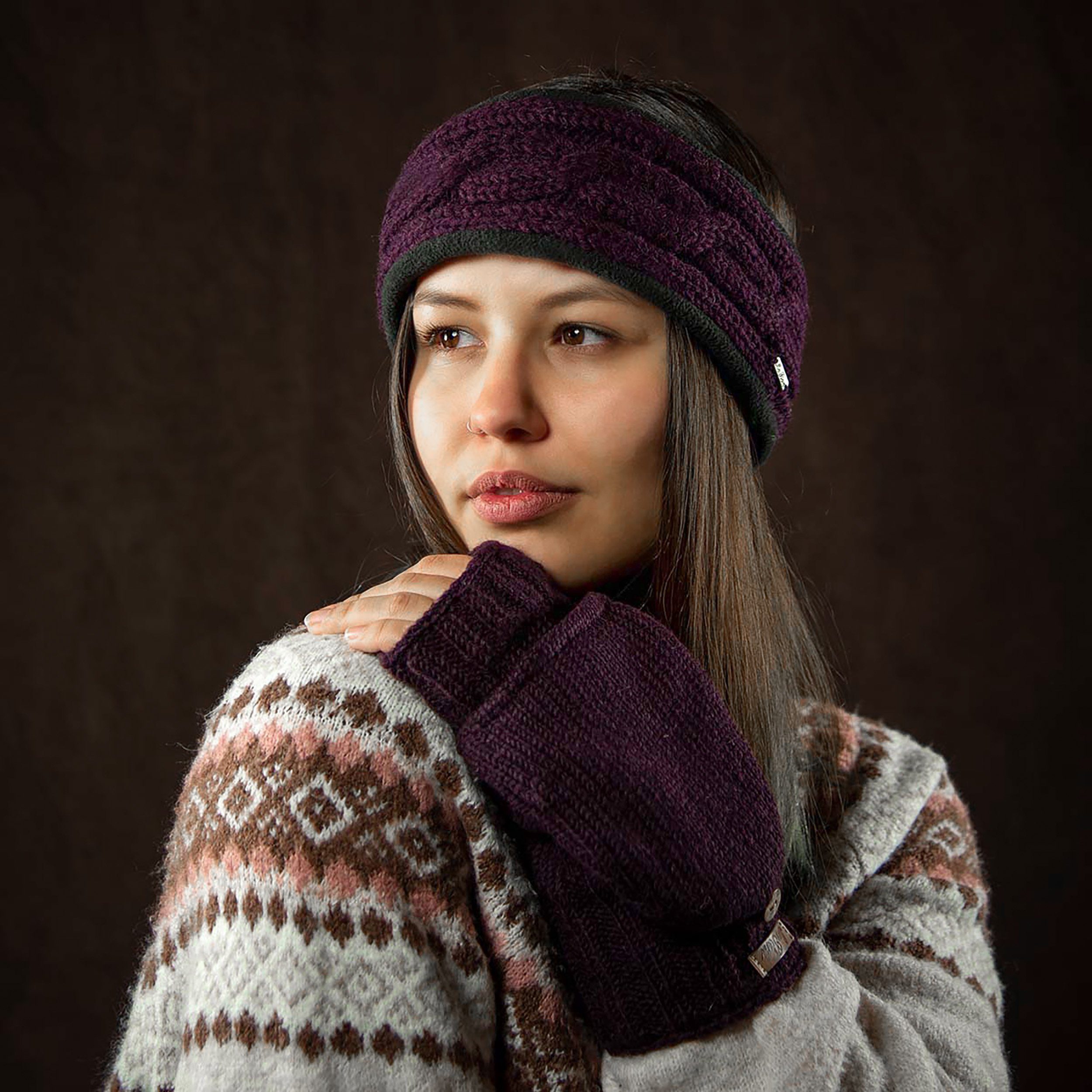 McRon Stirnband Modell Liane gefüttert mit Fleece, hoher Schurwollanteil
