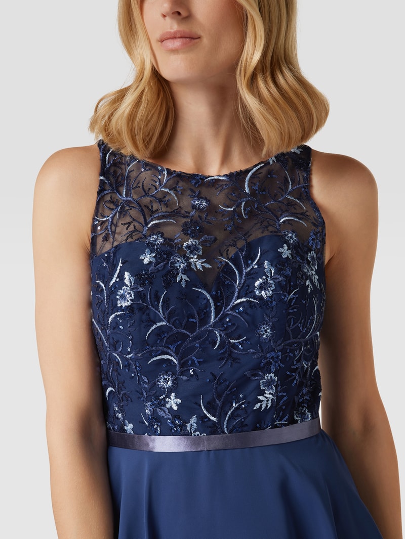 Cocktailkleid mit floraler Stickerei in marineblau