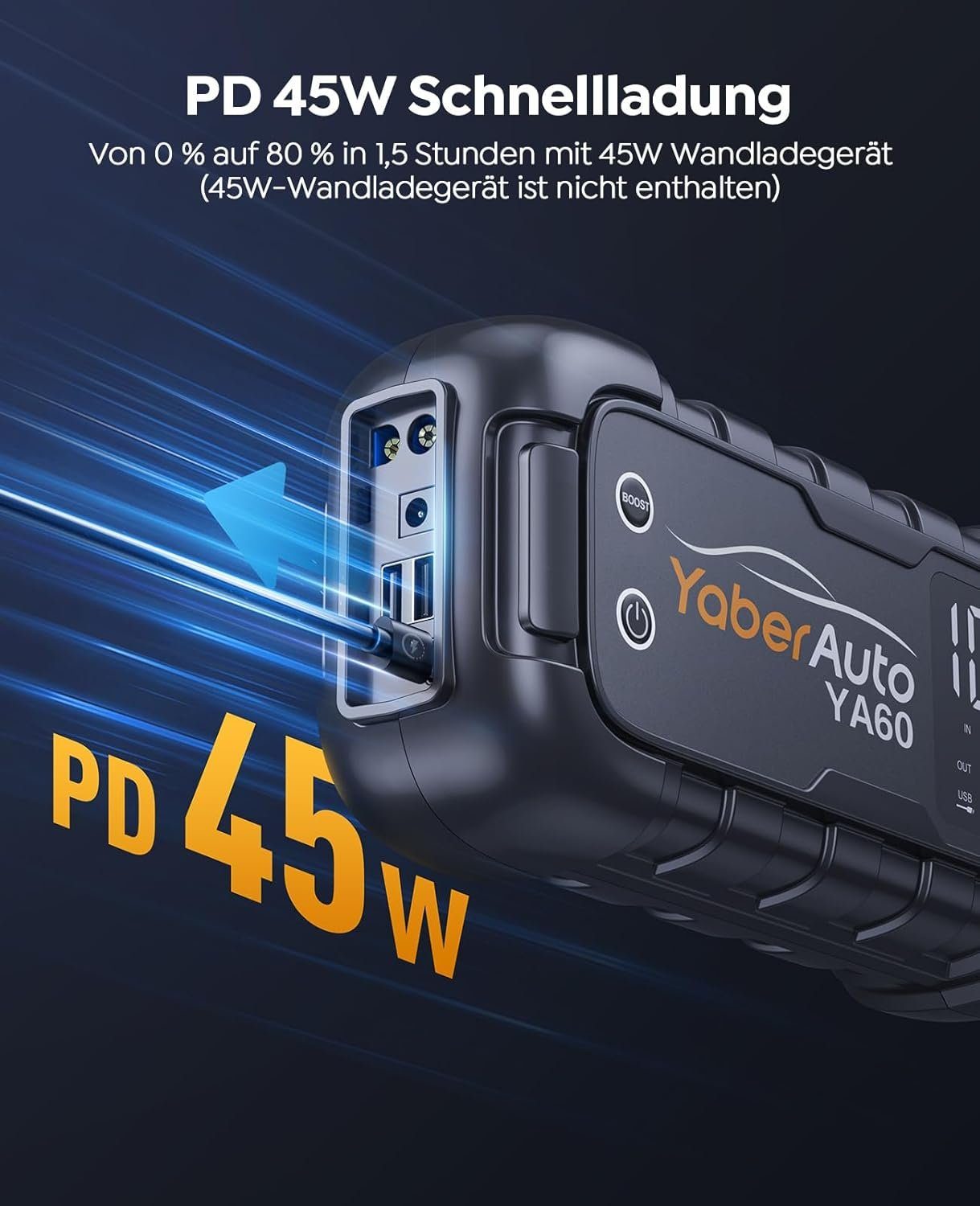 Yaber Starthilfegerät 26800 mAh, 6000A Spitzenstrom Powerbank, 45W Schnellladung