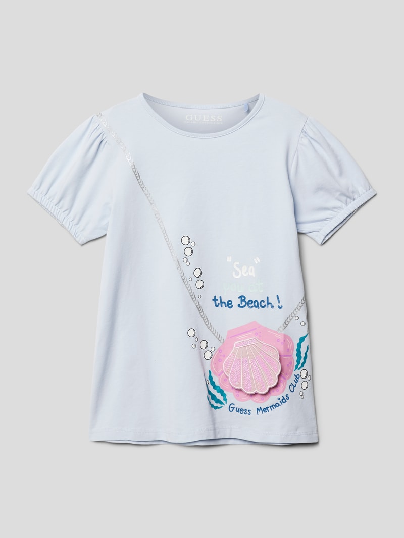 T-Shirt mit Paillettenbesatz in bleu