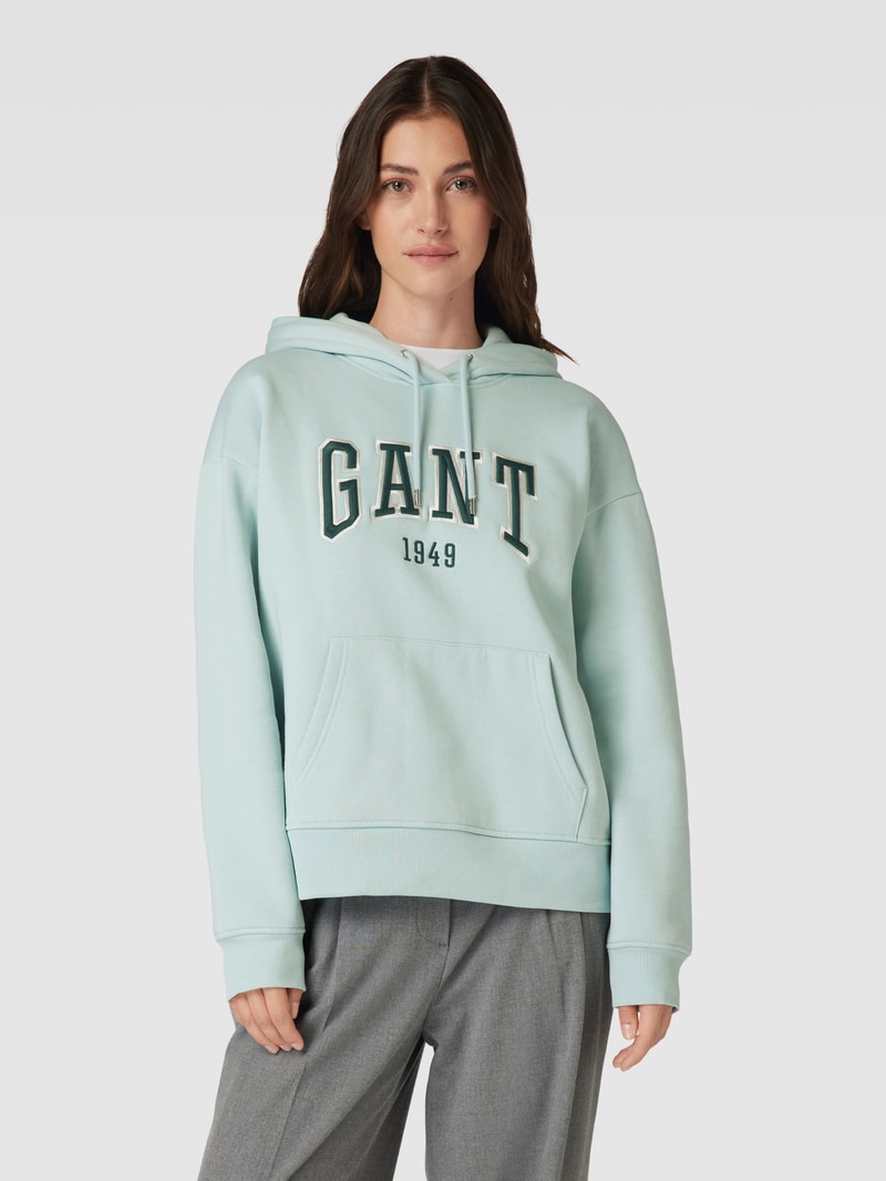 Hoodie mit Label-Stitching in aqua blau