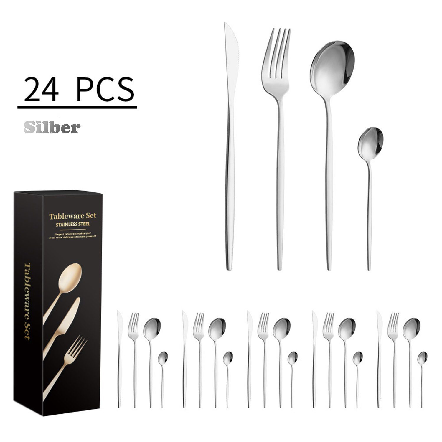 Dedom Besteck-Set Besteckset,Besteck aus Edelstahl,24-teiliges,Messer,Gabel,Löffel,Für 6