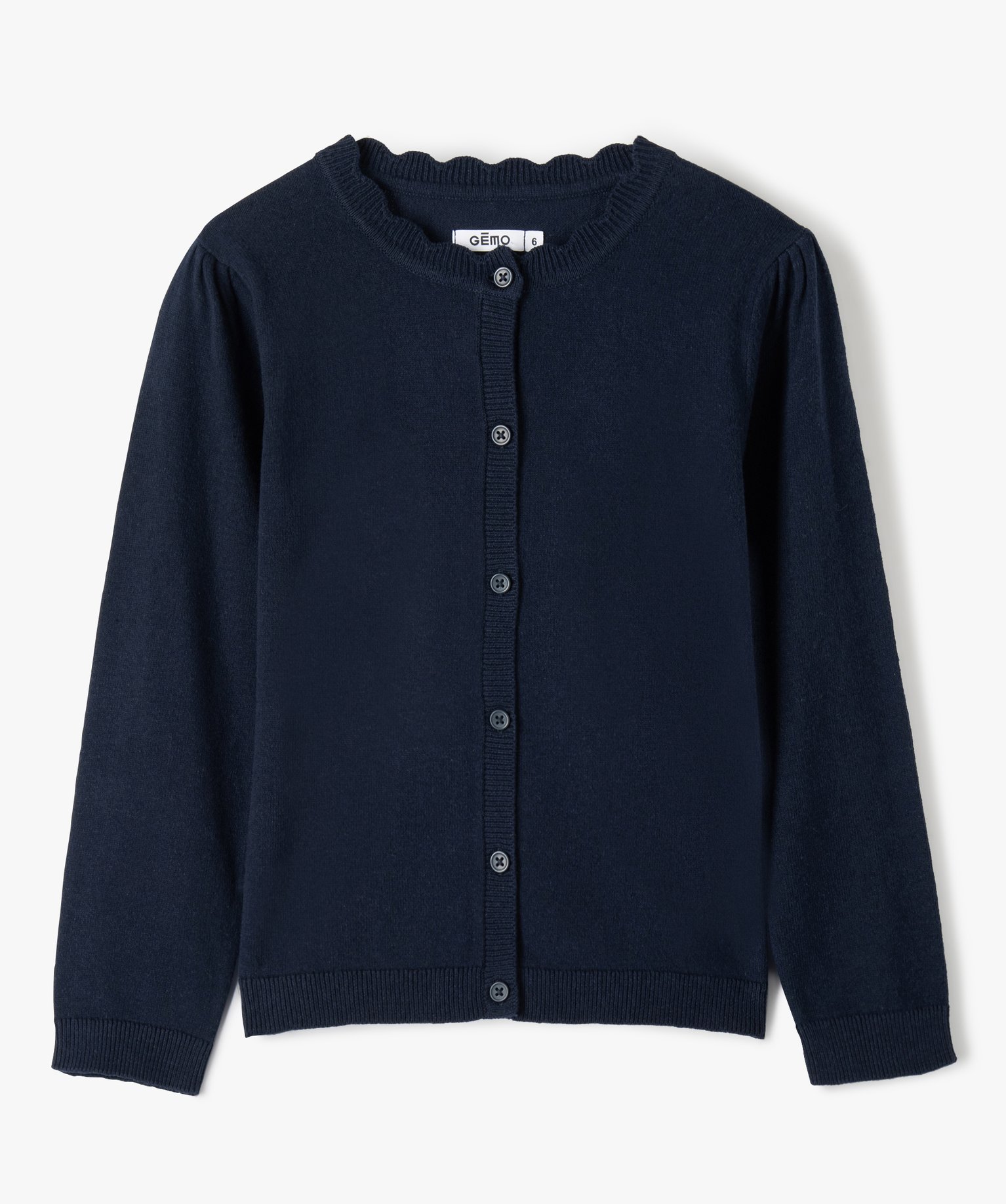 Gilet fille en maille fine à col fantaisie marine | GEMO