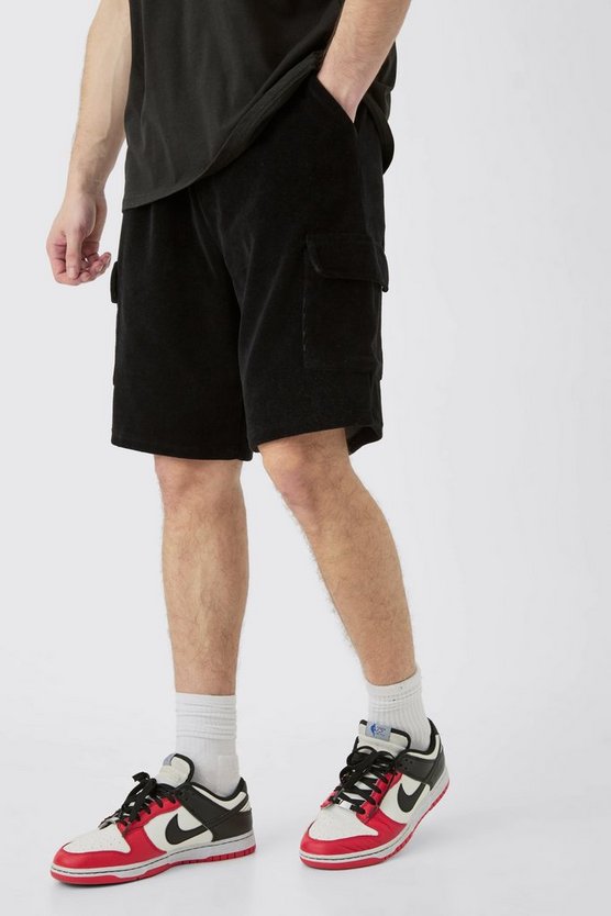 Tall Velour Cargo-Shorts mit elastischem Bund