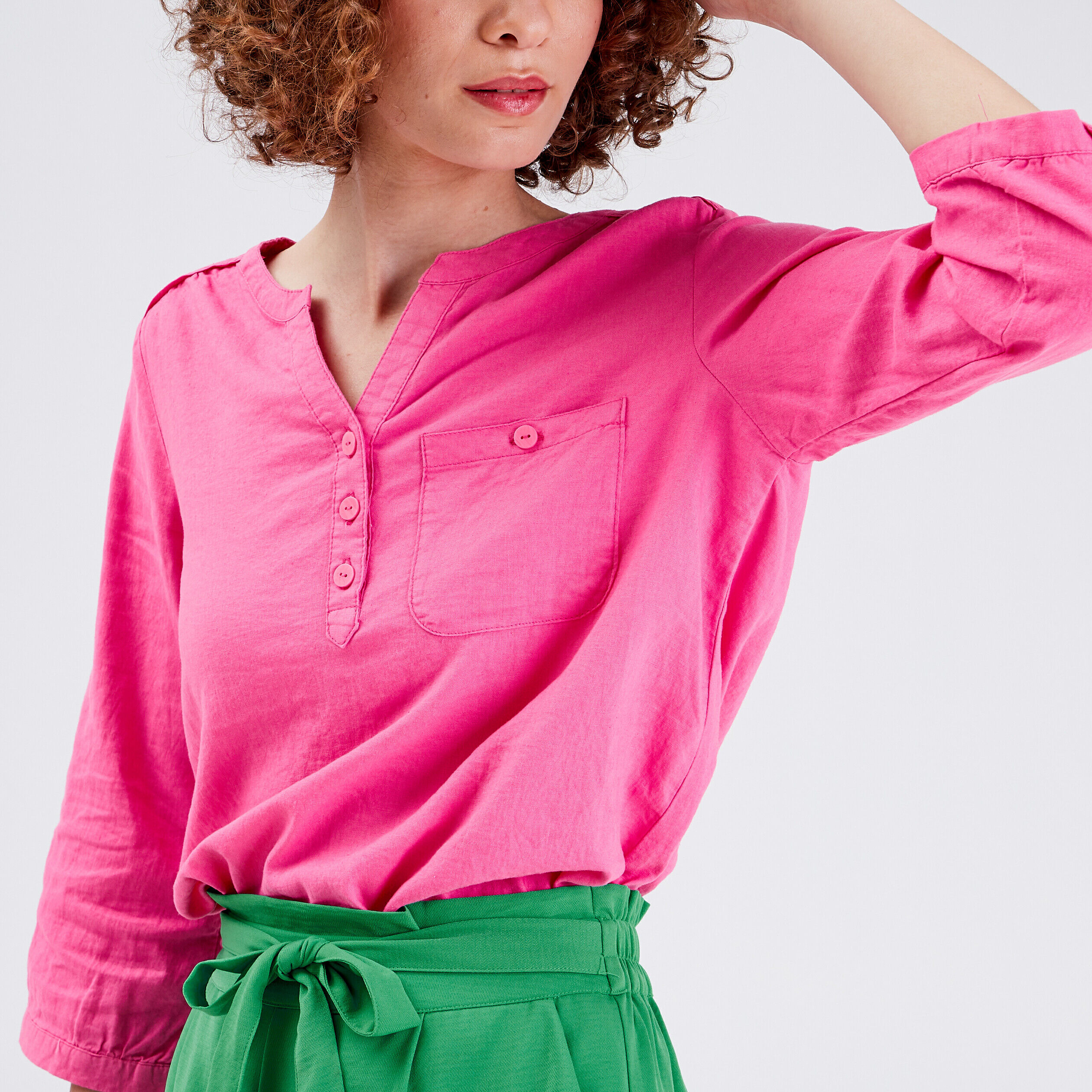 Blouse manches 3/4 rose fluo femme | Cache Cache