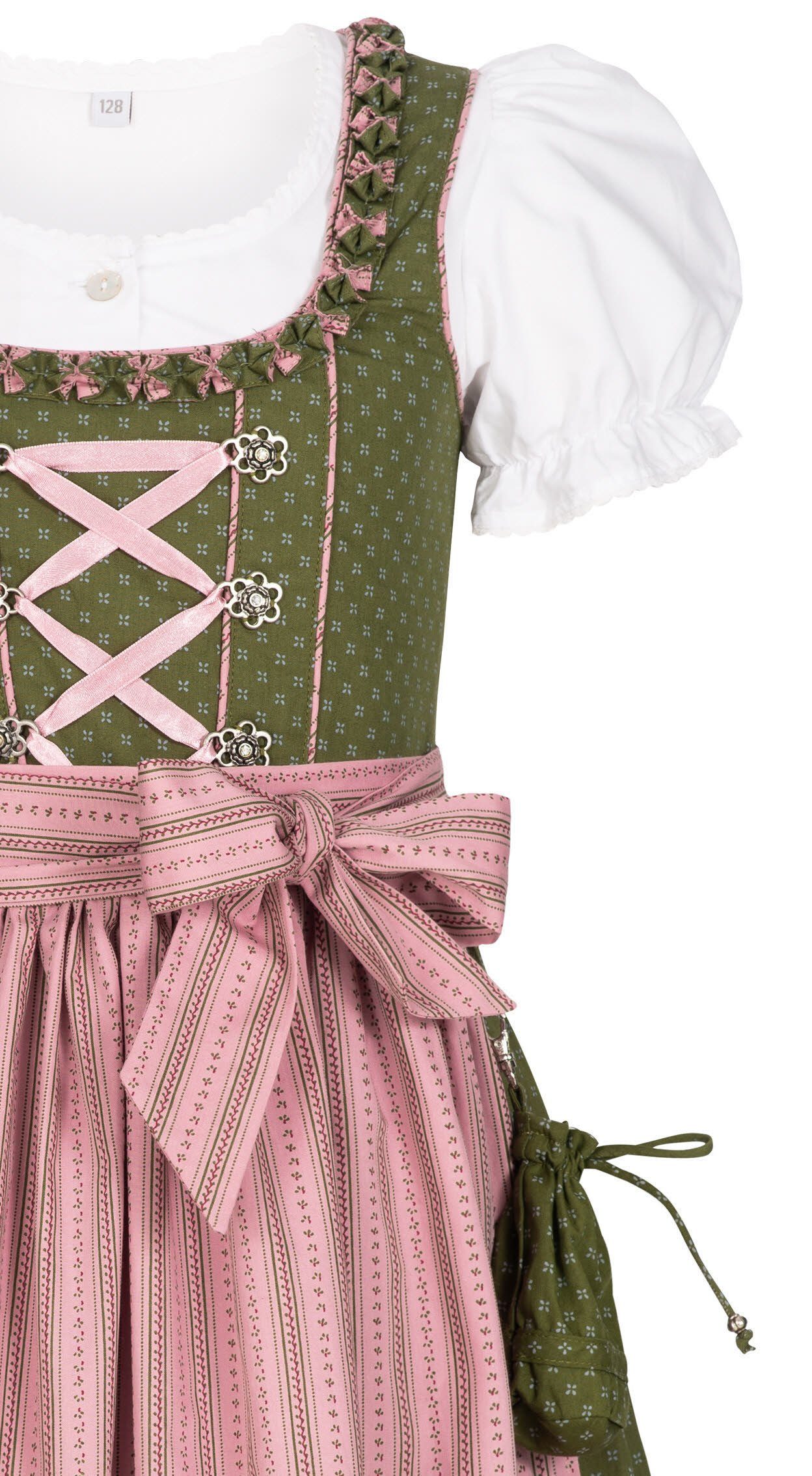 Nübler Dirndl Kinderdirndl 3-teilig Nabilia in Grün von Nübler 3 teiliges Set aus Dirndl, Bluse und Schürze, Kinder Tracht im Original bayerischen Stil