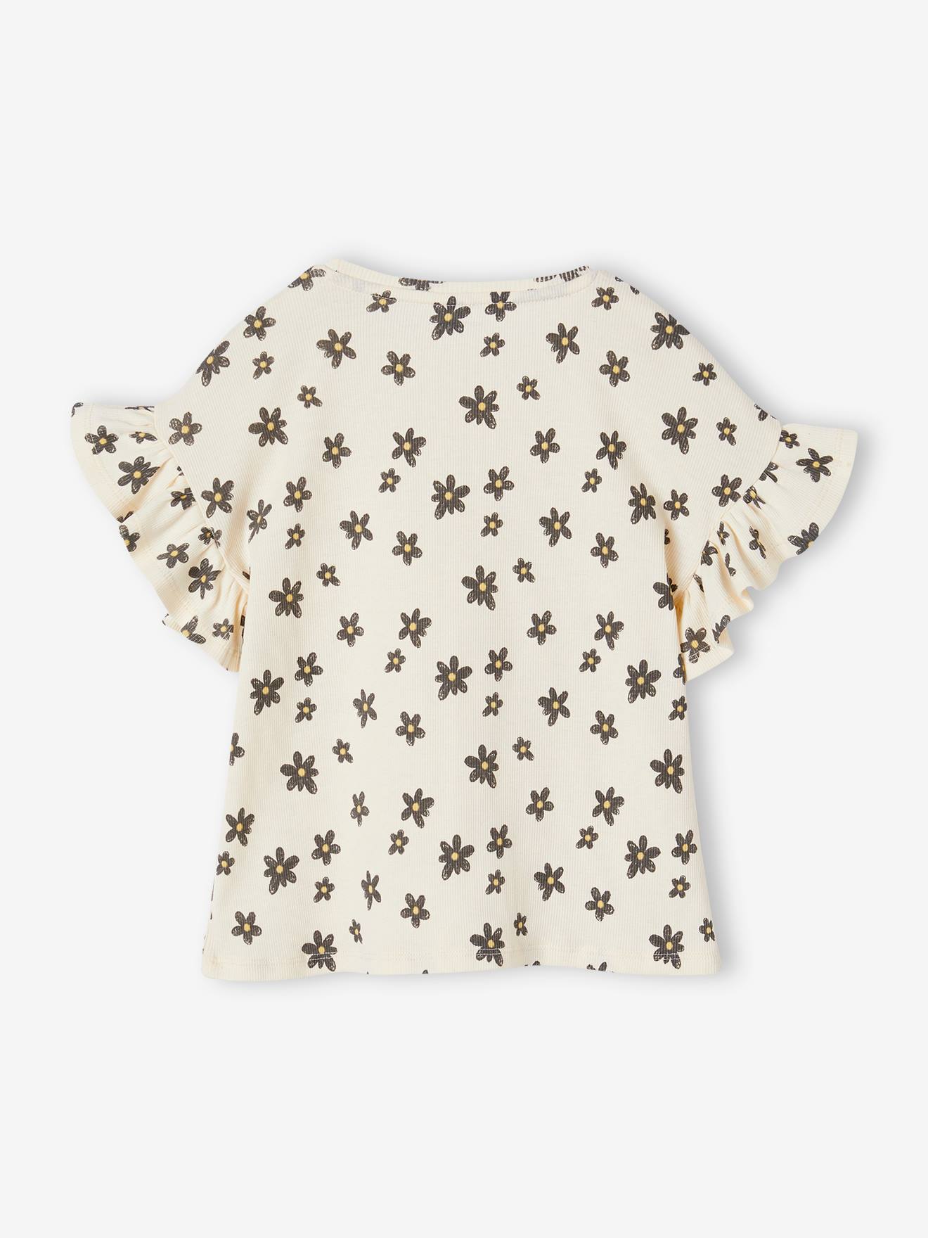 Vertbaudet Geripptes Mädchen T-Shirt mit Recycling-Baumwolle - beige