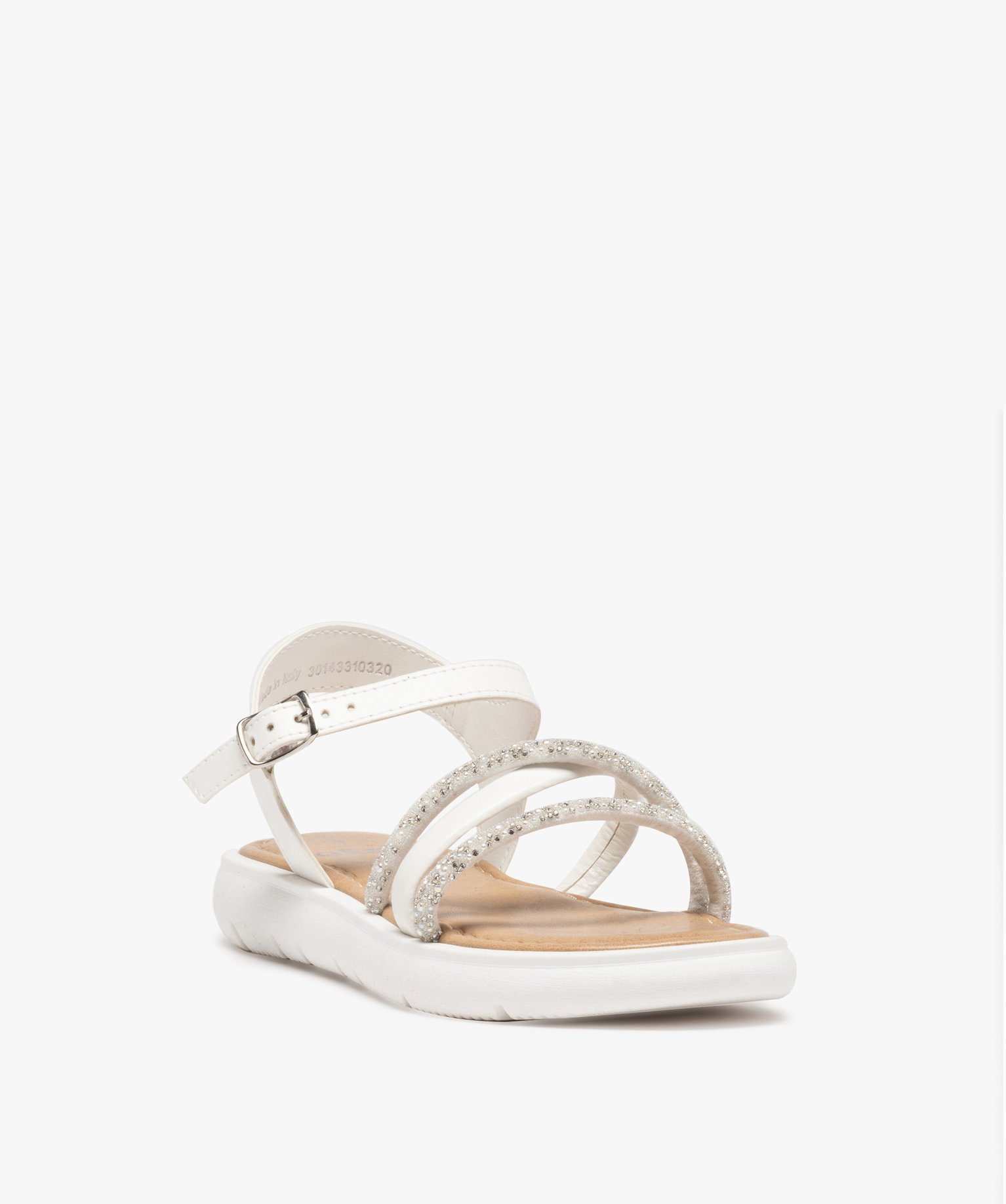 Sandales fille unies à brides strass blanc | GEMO