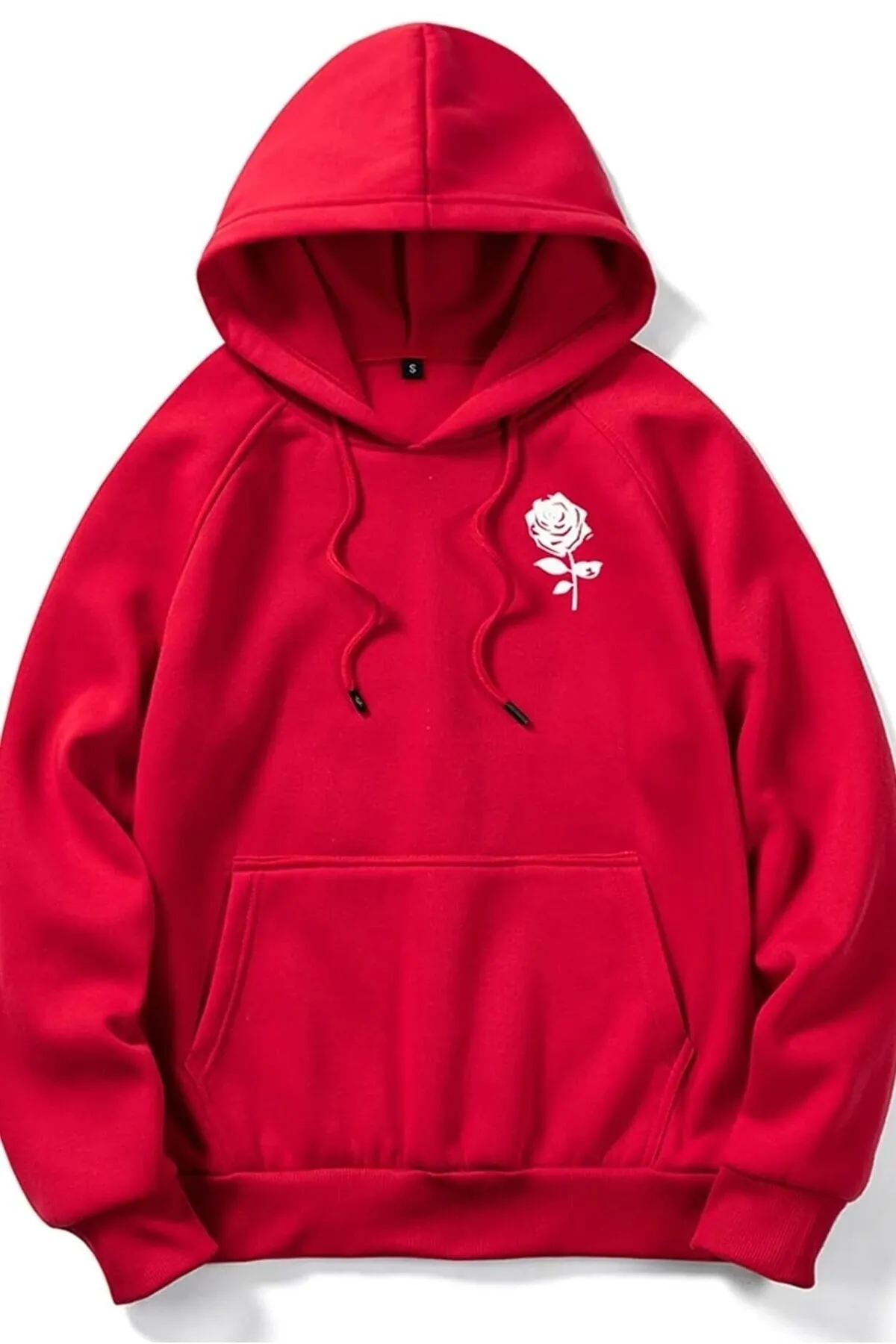 MODAGEN  Unisex-Sweatshirt in Rot mit Rosendetails auf der linken Brustseite