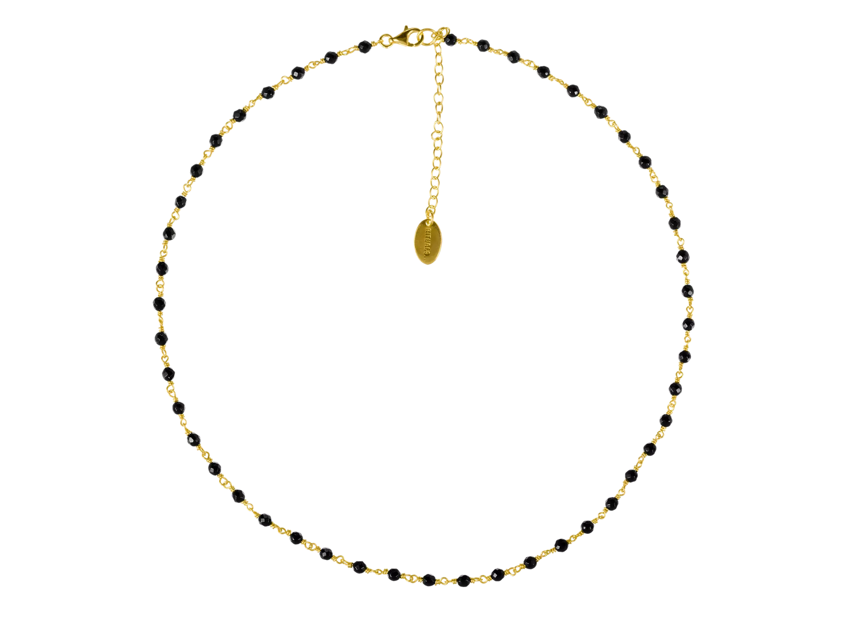 Collier ras du cou en perles d'onyx noir plaqué or