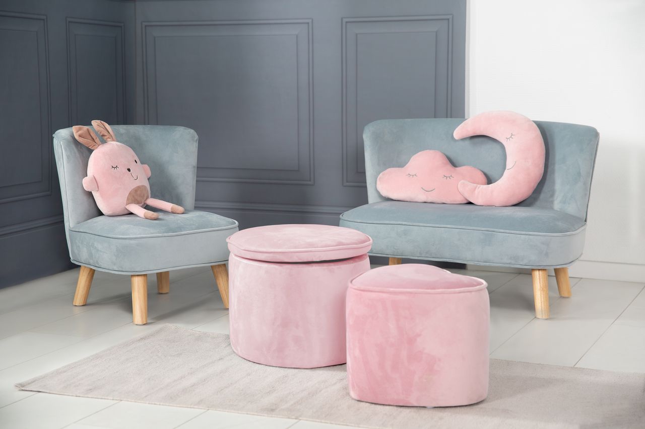 Roba Kinderhocker mit Aufbewahrungsfunktion „Lil Sofa“, oval, bequem, mit Samtstoff bezogen, Mauve
