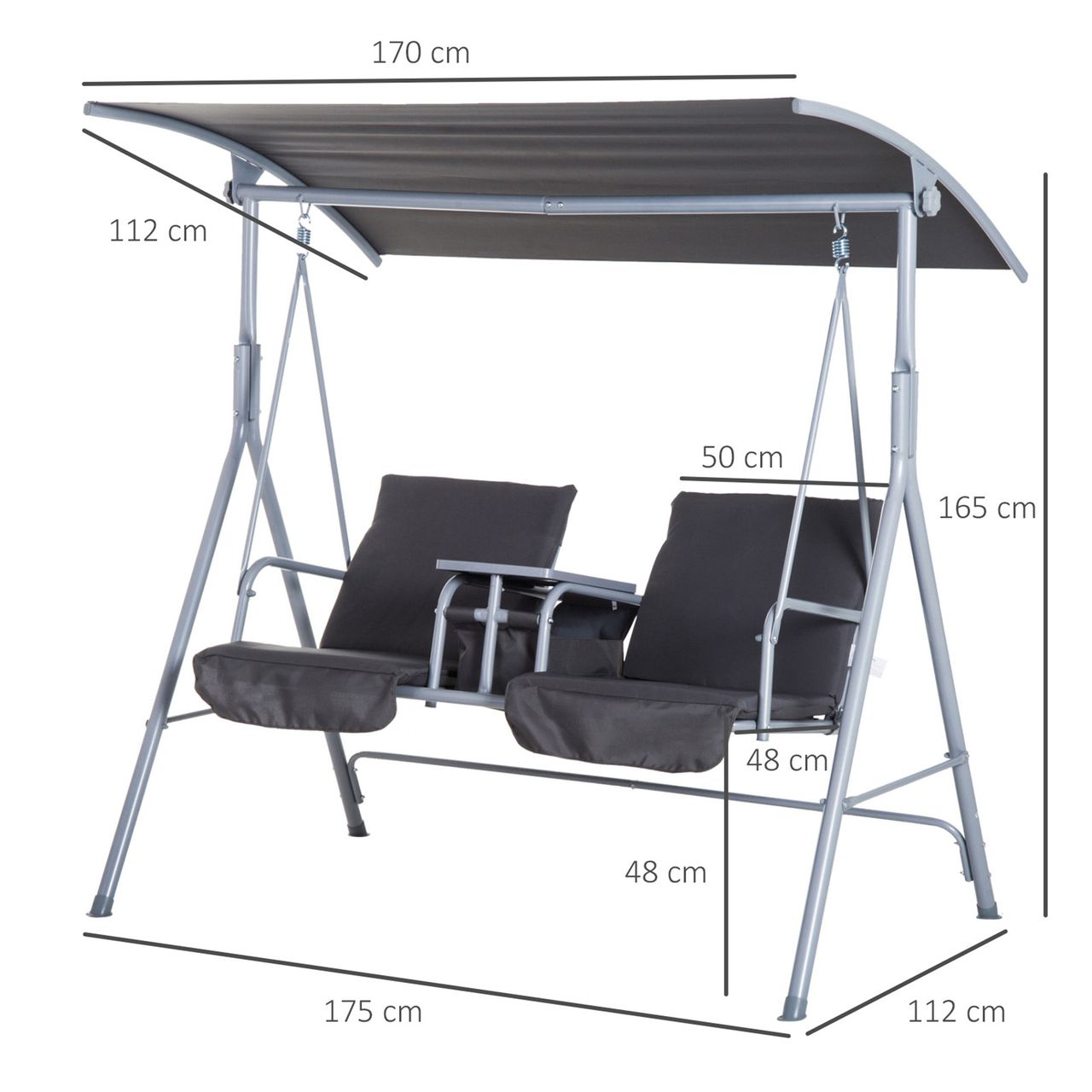 Outsunny Hollywoodschaukel Gartenschaukel 2-Sitzer mit Sonnendach Beige/Grau
