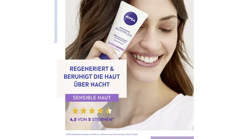 NIVEA Beruhigende Nachtpflege 24h Feuchtigkeit + Regeneration Sensible Haut Tube 50 ml