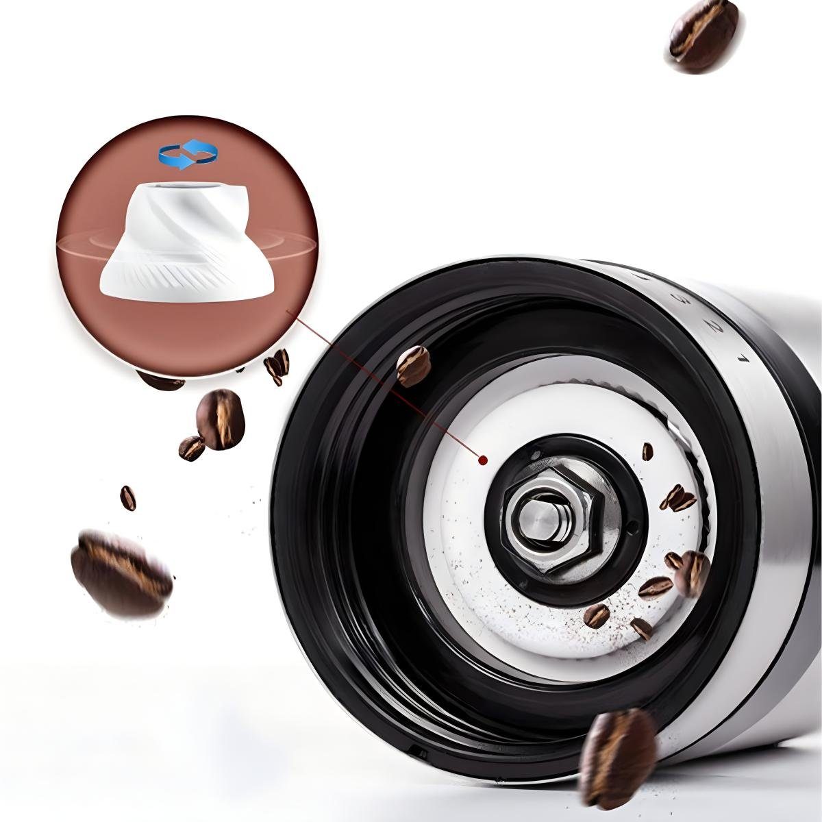 HYIEAR Kaffeemühle Manuelle, Edelstahl und Glas, 6 Verstellbarer Mahlgrad, Keramikmahlwerk, 15,00 g Bohnenbehälter, 110ml Pulverbehälter, inkl. Siebträgeradapter und Reinigungspinsel