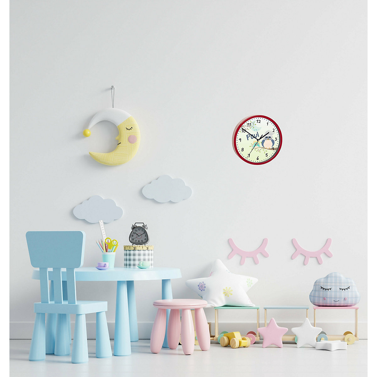 Kinder Wanduhr laufruhig personalisiert mit Name Eule Opa