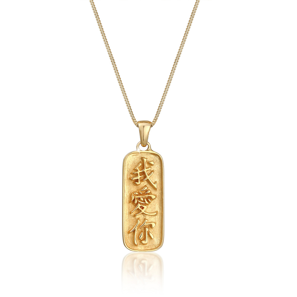 Elli Elli Collier Écriture Chinoise Pendentif Amour Vintage Collier Femme - (925/1000) Bijoux