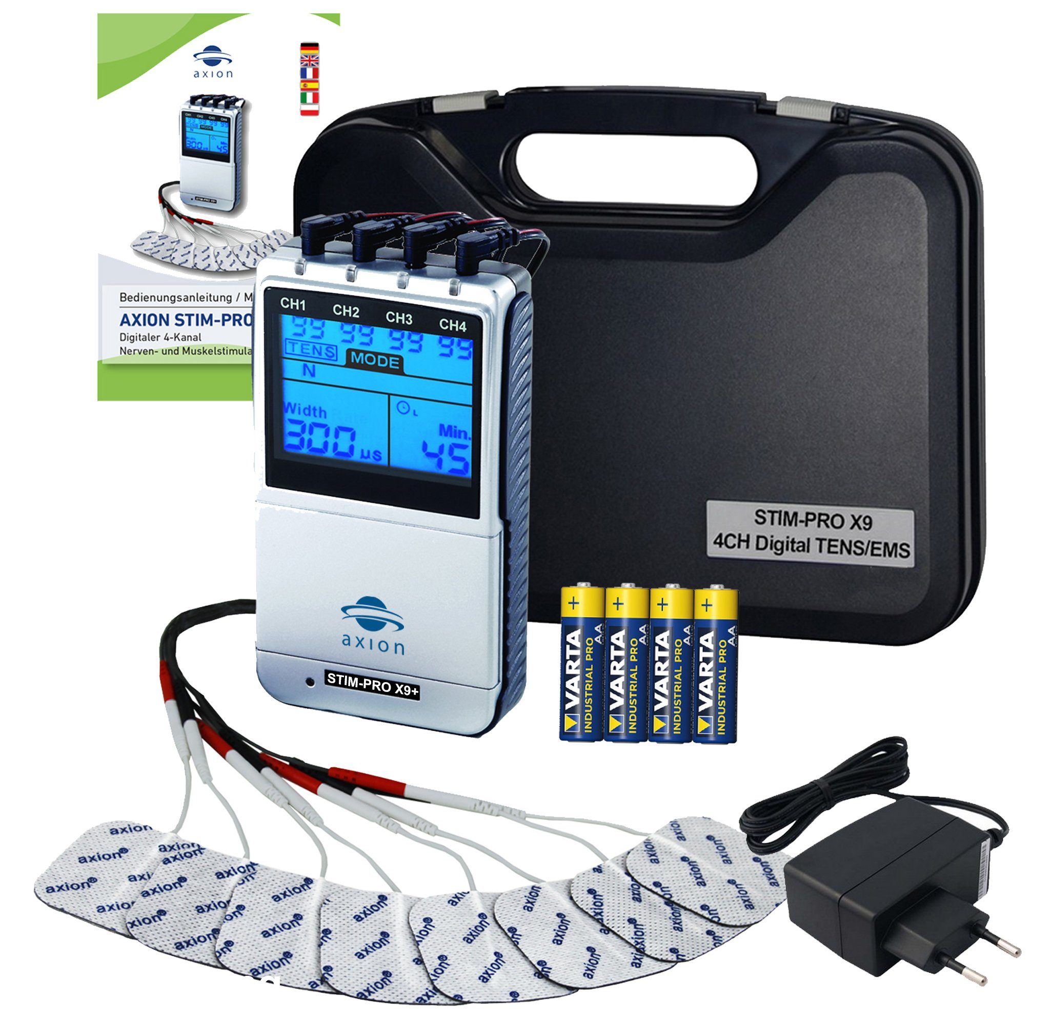 Axion TENS-Gerät TENS Elektrotherapie STIM-PRO X9+ Gerät, EMS Muskelaufbau, Massagegerät, Beckenbodentraining