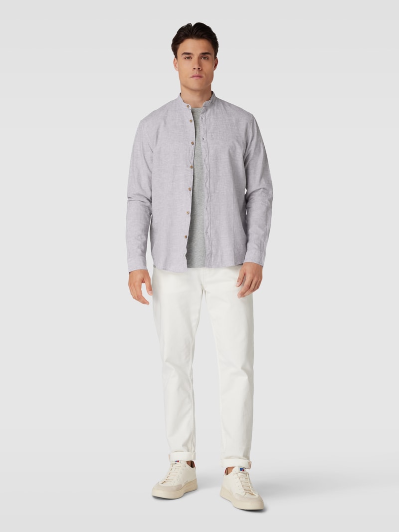 Tailored Fit Freizeithemd mit Stehkragen in mittelgrau