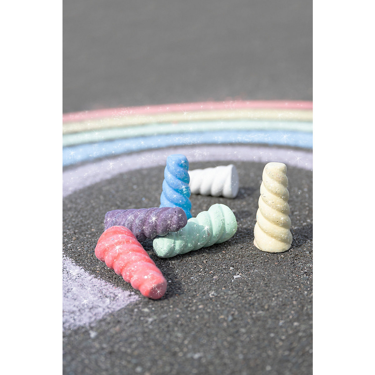Straßenmalkreide Einhorn Glitzer, 6 Farben
