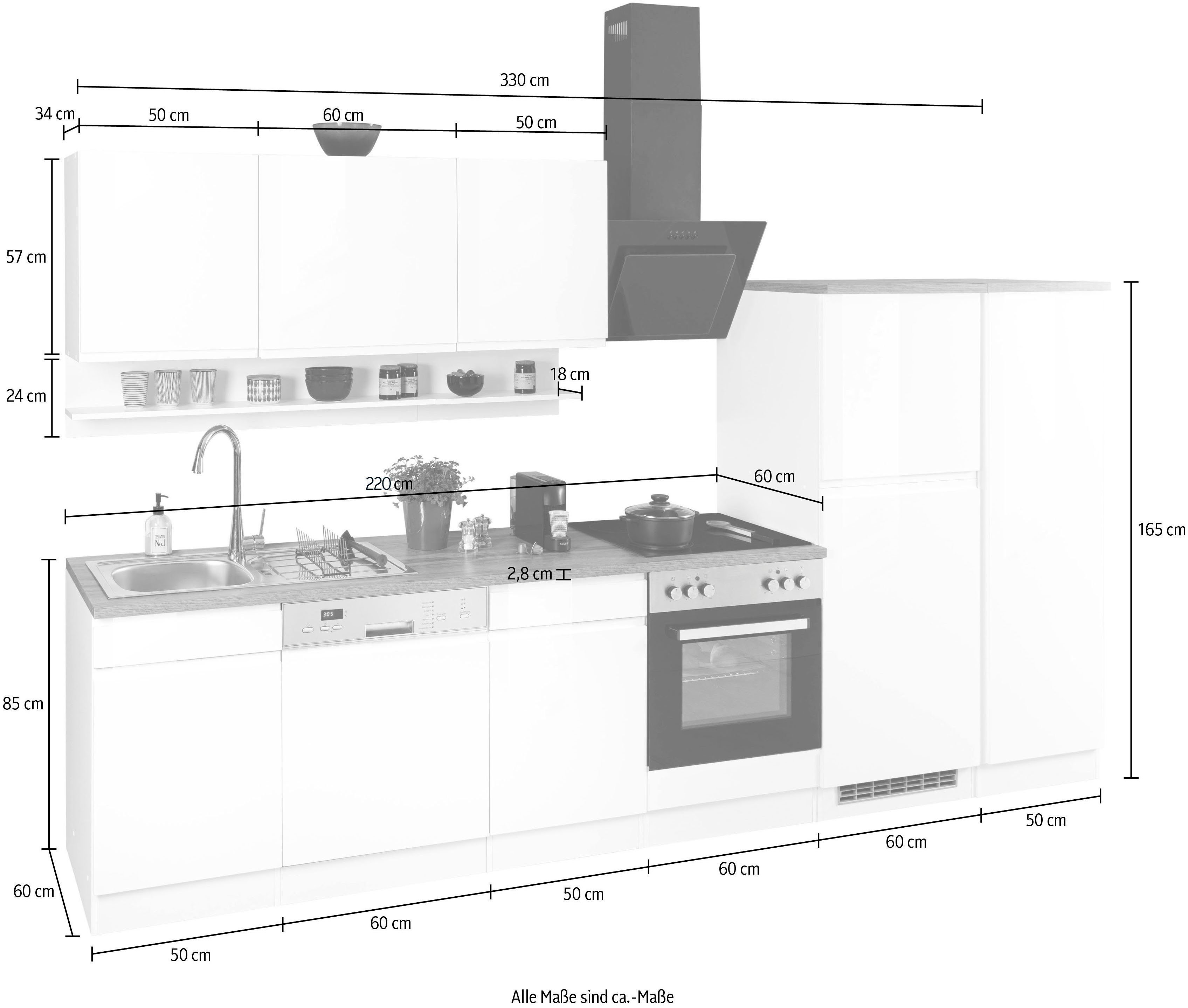 HELD MÖBEL Küche Virginia, Breite 330 cm, wahlweise mit E-Geräten