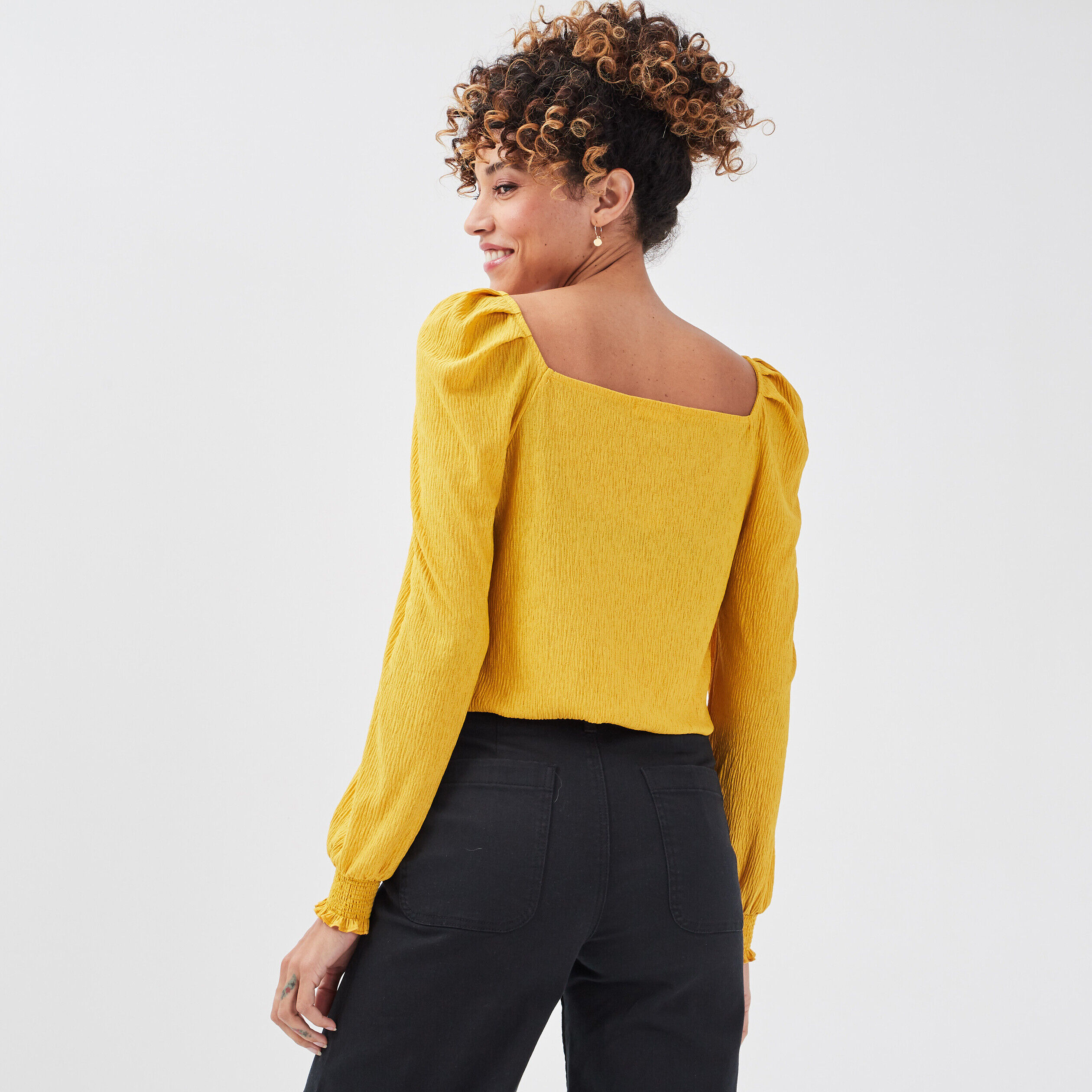 T-shirt manches longues jaune moutarde femme | Cache Cache