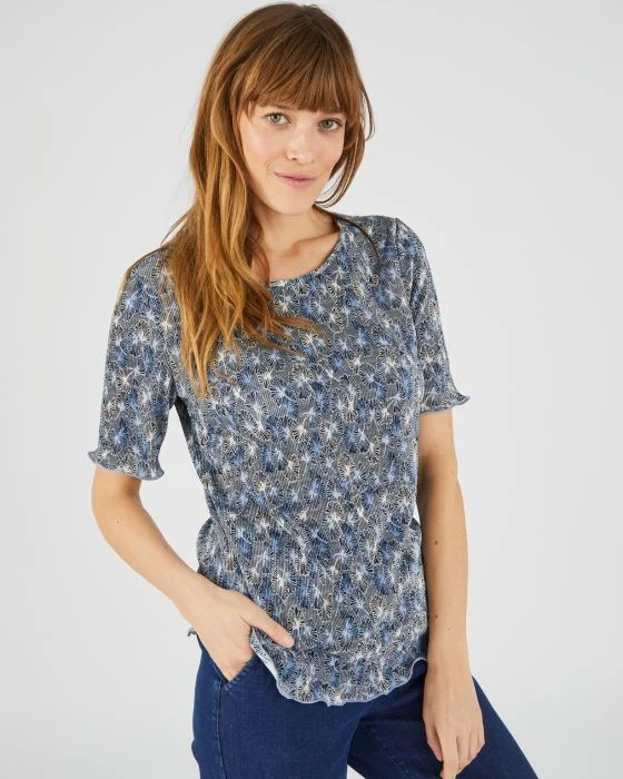 Top en maille plissée manches courtes