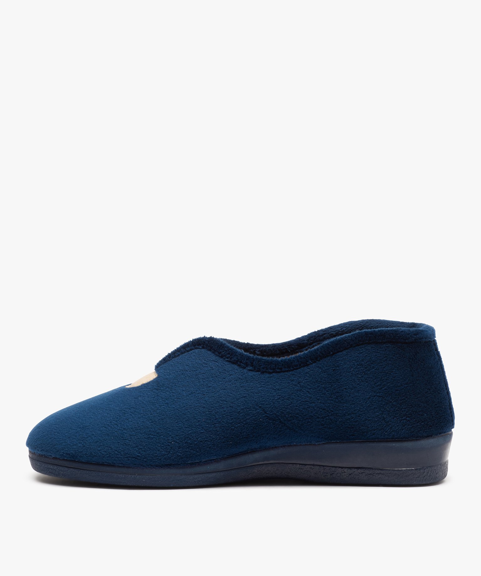 Chaussons femme confort en velours uni bleu | GEMO