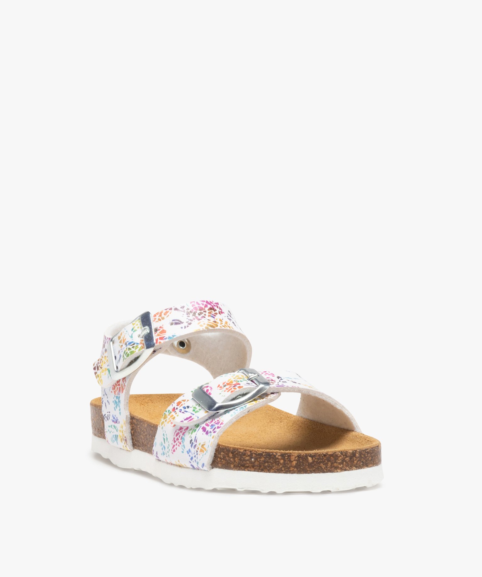 Sandales fille à brides à boucle fantaisie et semelle liège blanc | GEMO