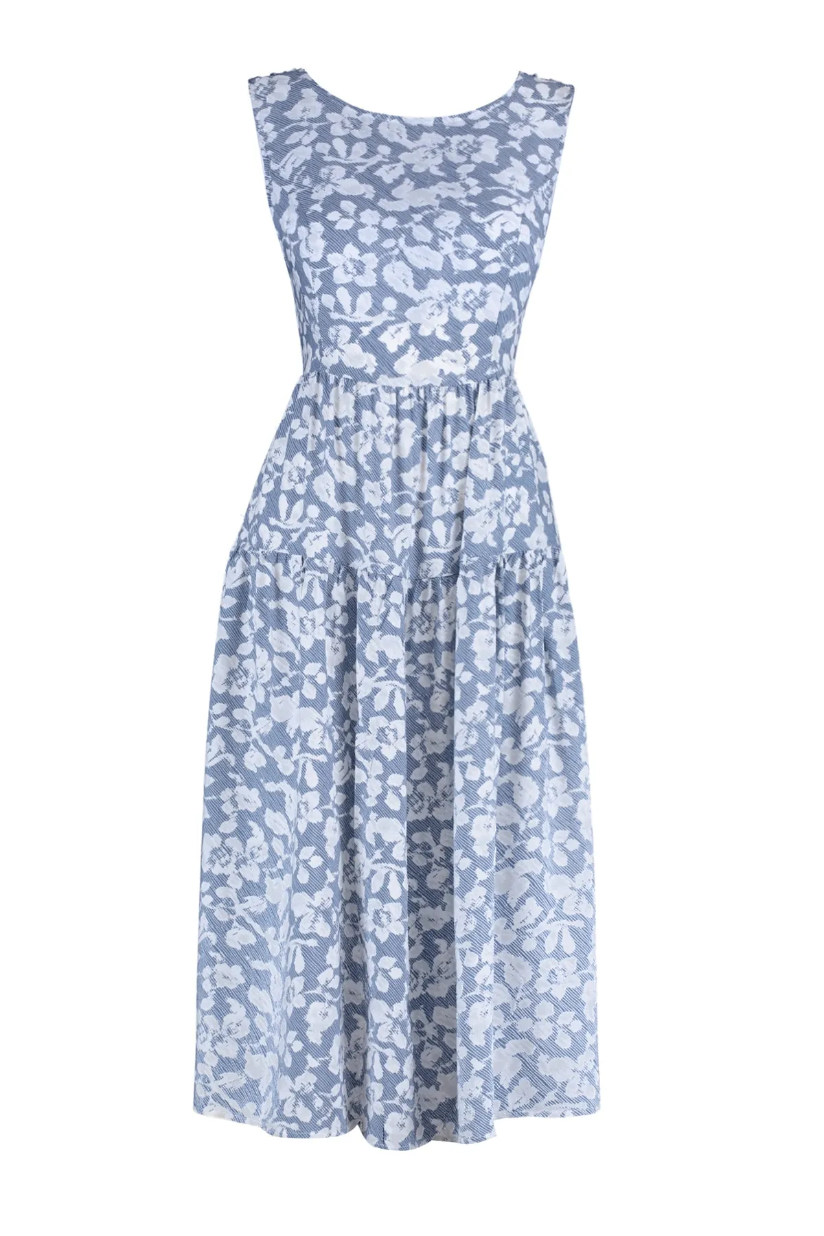 Trendyol Collection  Blaues Midi-Kleid mit gewebtem Rückendetail und Blumenmuster und Taillenöffnung TWOSS21EL0709