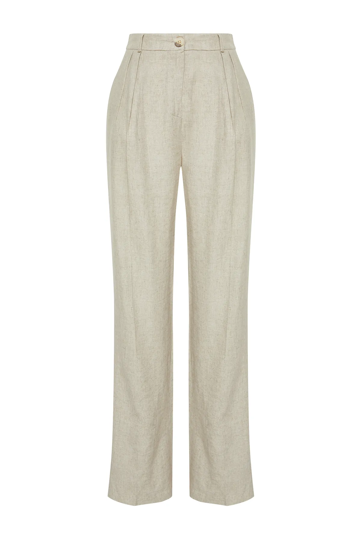 Trendyol Collection  Beige gerippte Hose mit weitem Bein/Weites Bein aus Baumwollleinengewebe TWOSS24PL00062