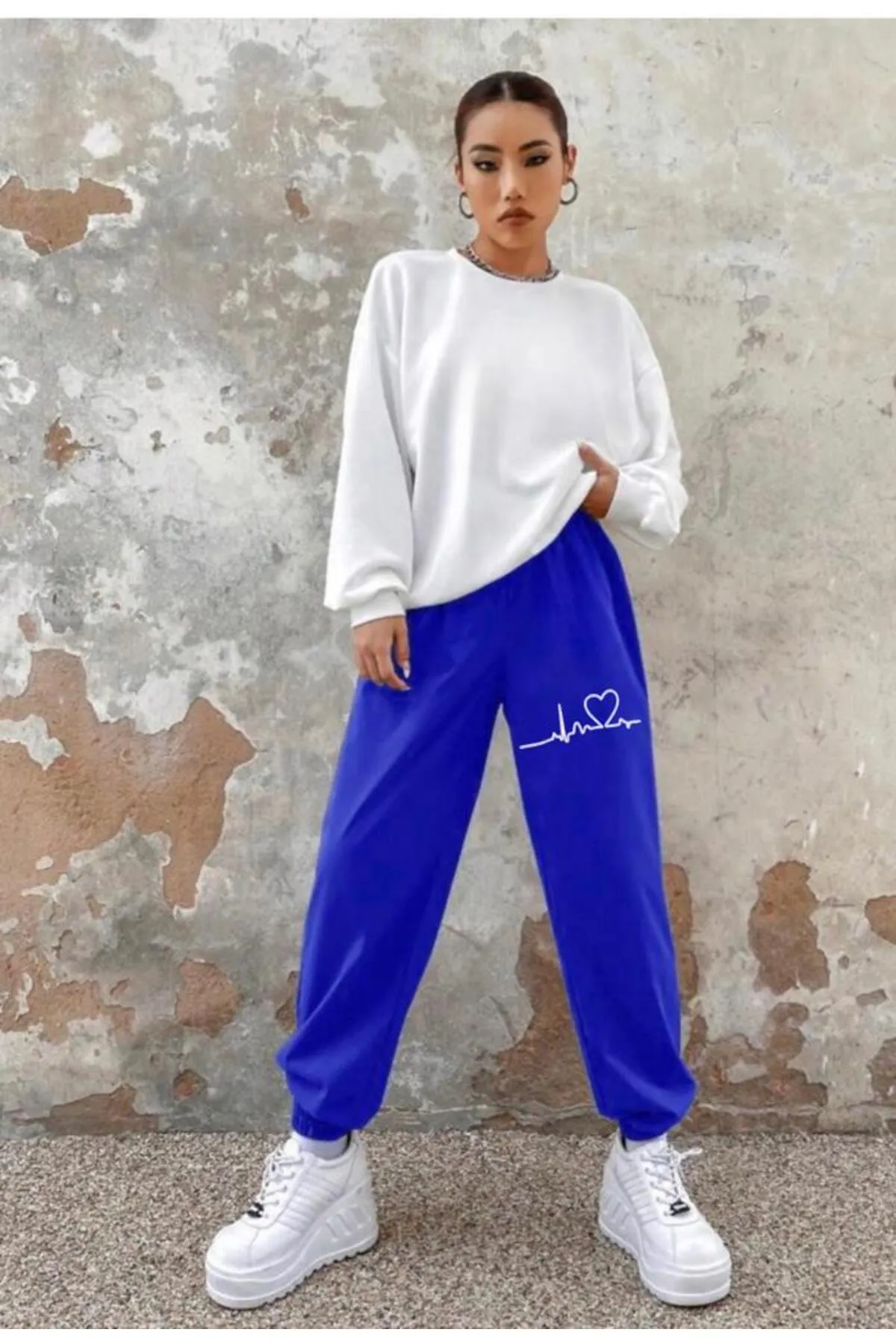 My Blog  Saks Blue Heart Rhythm bedruckte Jogginghose für Damen