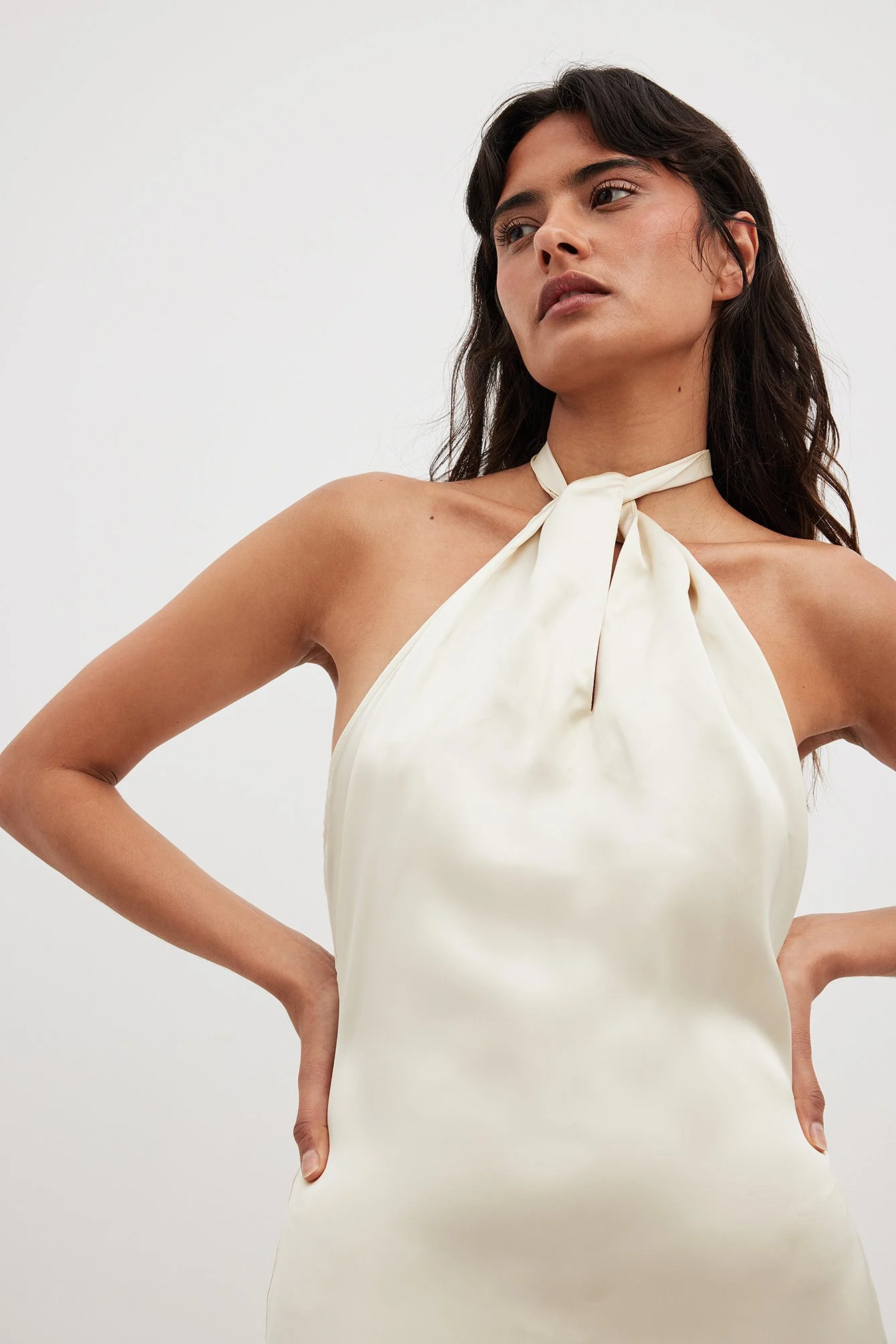 Twisted Front Satin Midi Dress