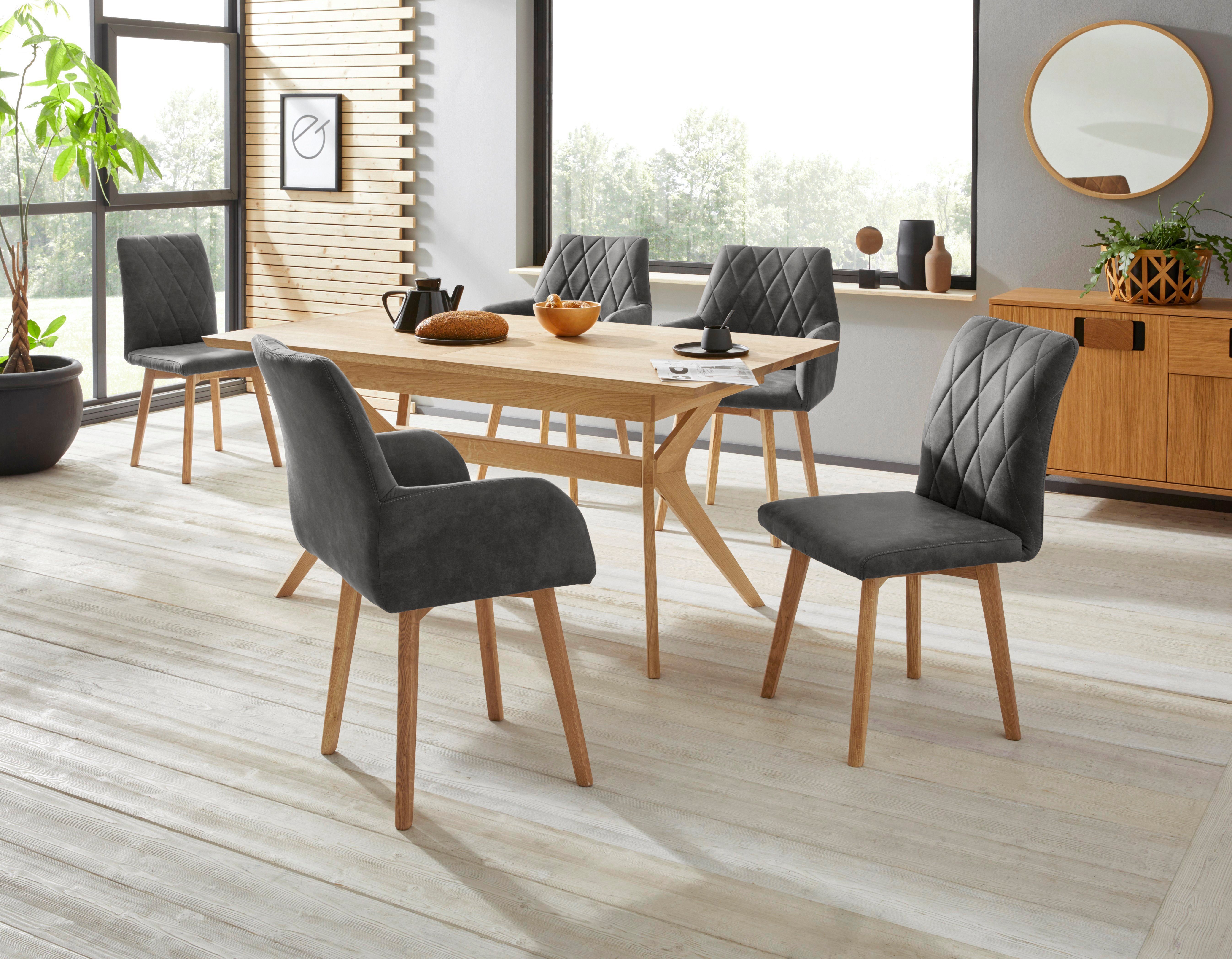 Home affaire 4-Fußstuhl Brest (Set, 2 St), Gestell aus Eiche Massivholz geölt