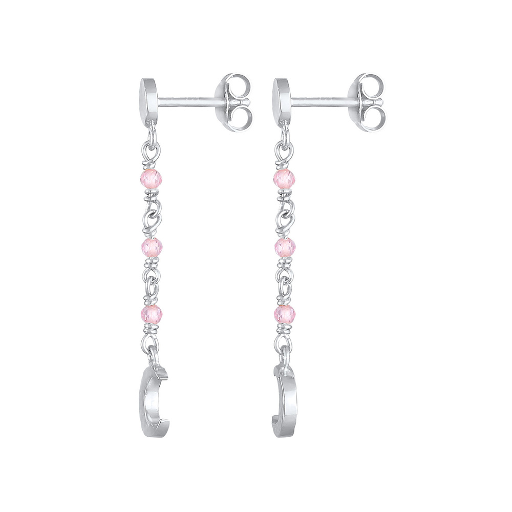 Elli Elli Boucles d'Oreilles Structure de plaque de lune pour dames avec quartz rose e Boucles d'oreilles