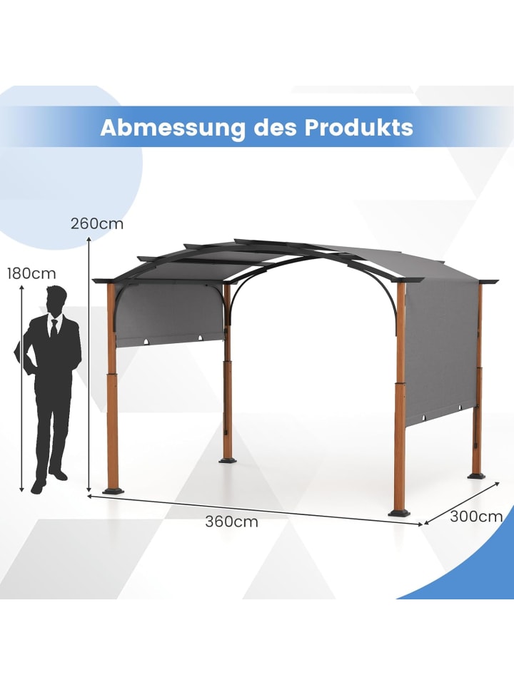 COSTWAY Pergola mit ausziehbarem Dach 3,6x3m in Grau günstig kaufen onesize