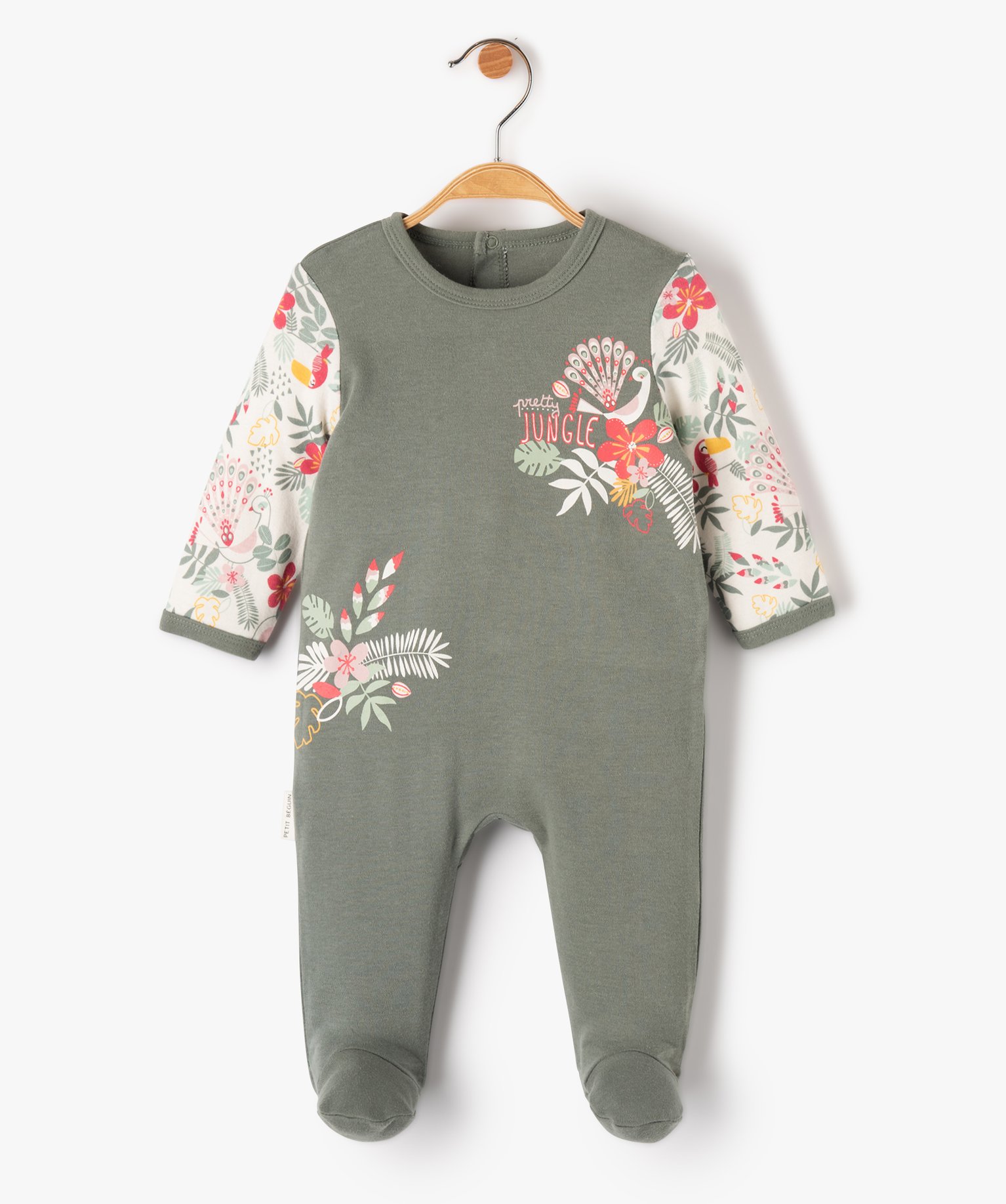 Pyjama bébé à pont-dos imprimé jungle - Petit Béguin vert | GEMO