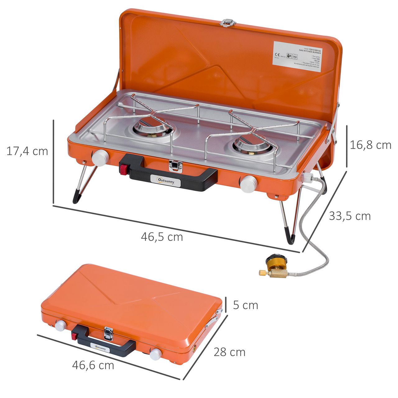 Outsunny Gasgrill, Tischgrill BBQ mit 2 Brennern, Klappbares Tischgasgrill