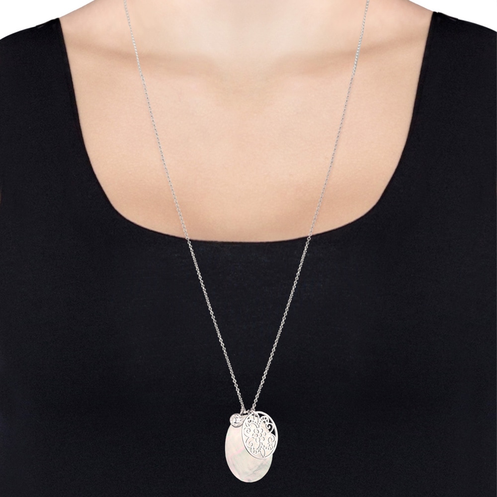 Elli Elli Collier Femme Ornement Nacre avec Zirconia - (925/1000) Argent collier