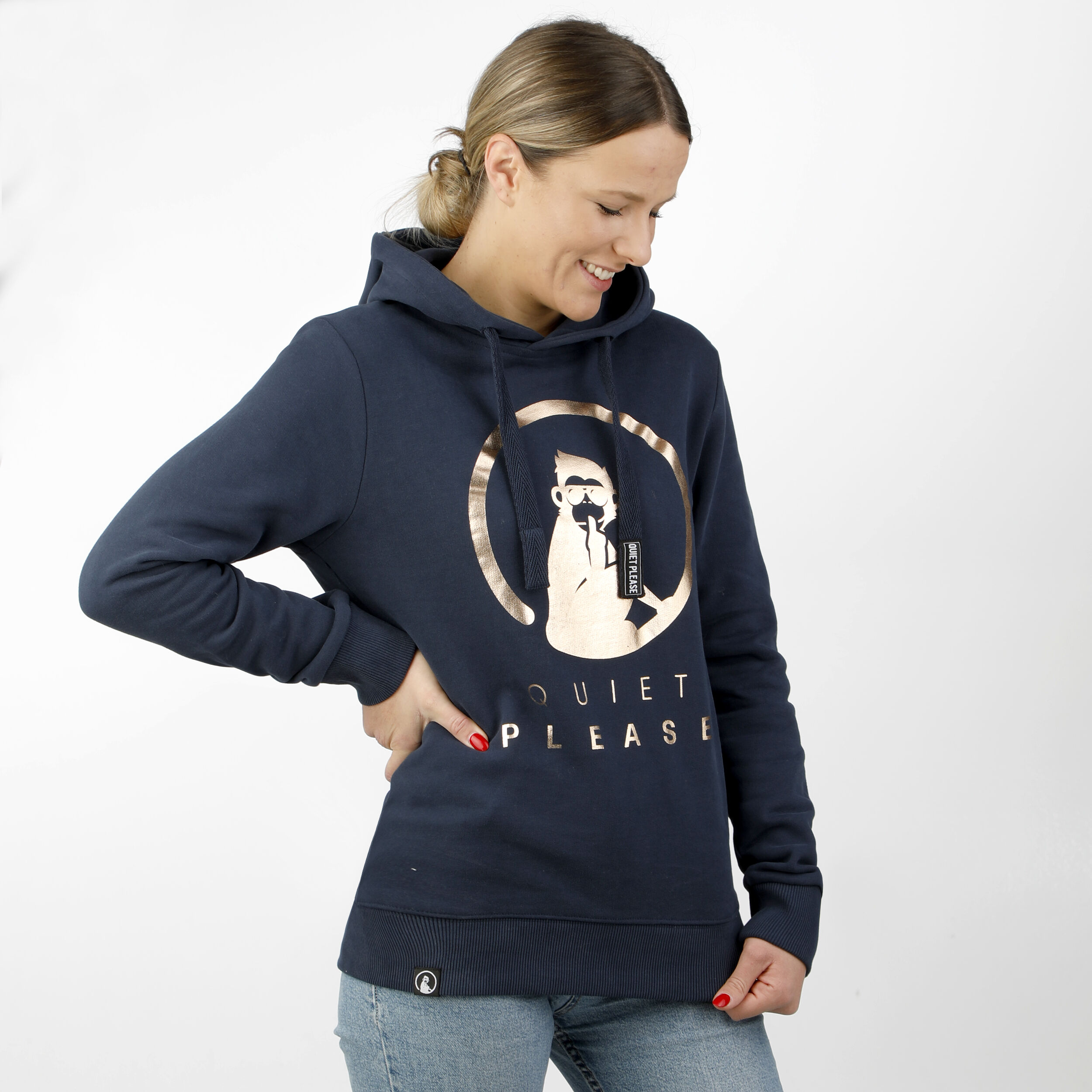 Baseline Logo Metallic Hoody Damen - Dunkelblau, Gold
