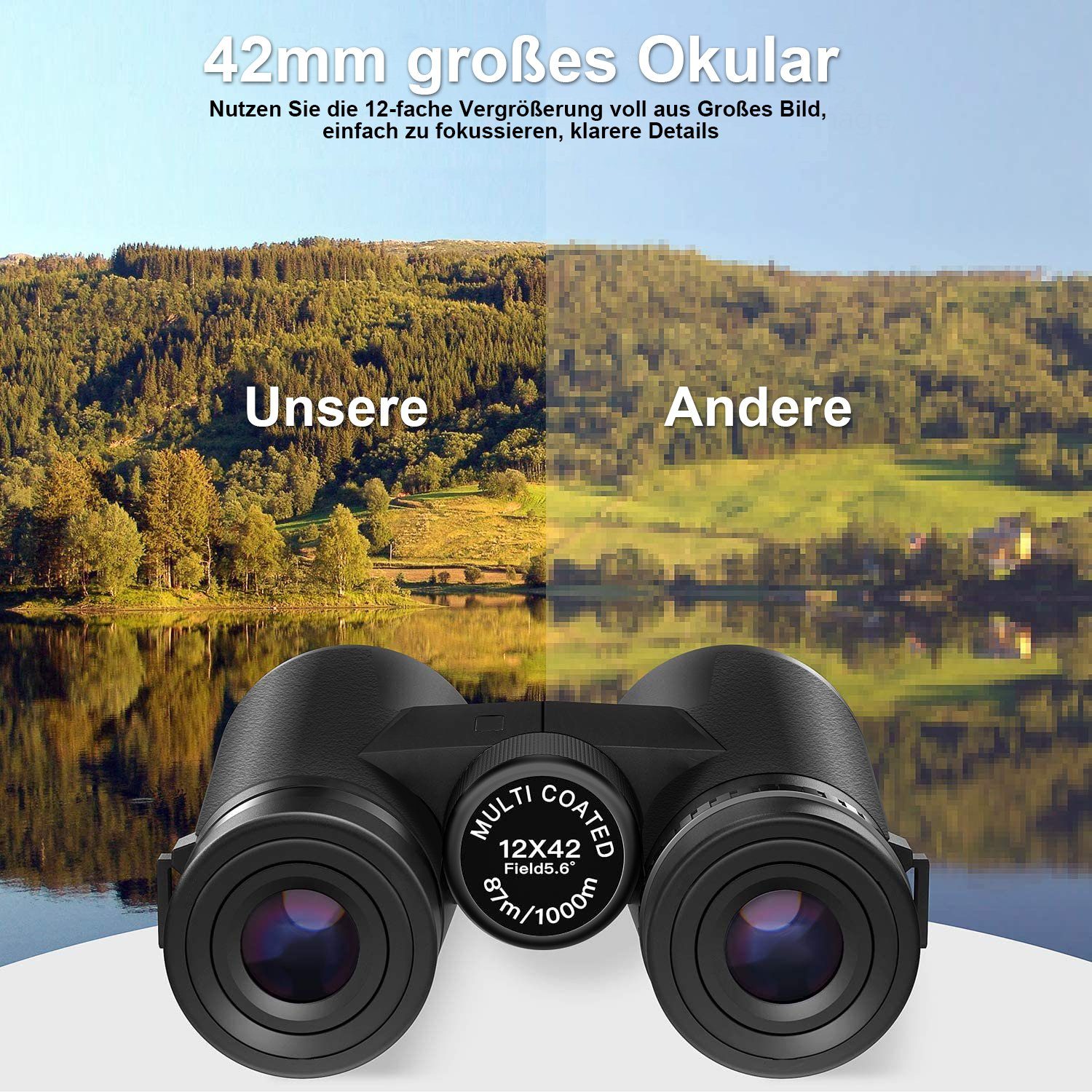 KIKAKO Vaxiuja 12 x 42 Dach Prisma Fernglas für Erwachsene Fernglas