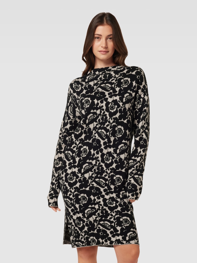 Knielanges Kleid mit Allover-Muster in schwarz