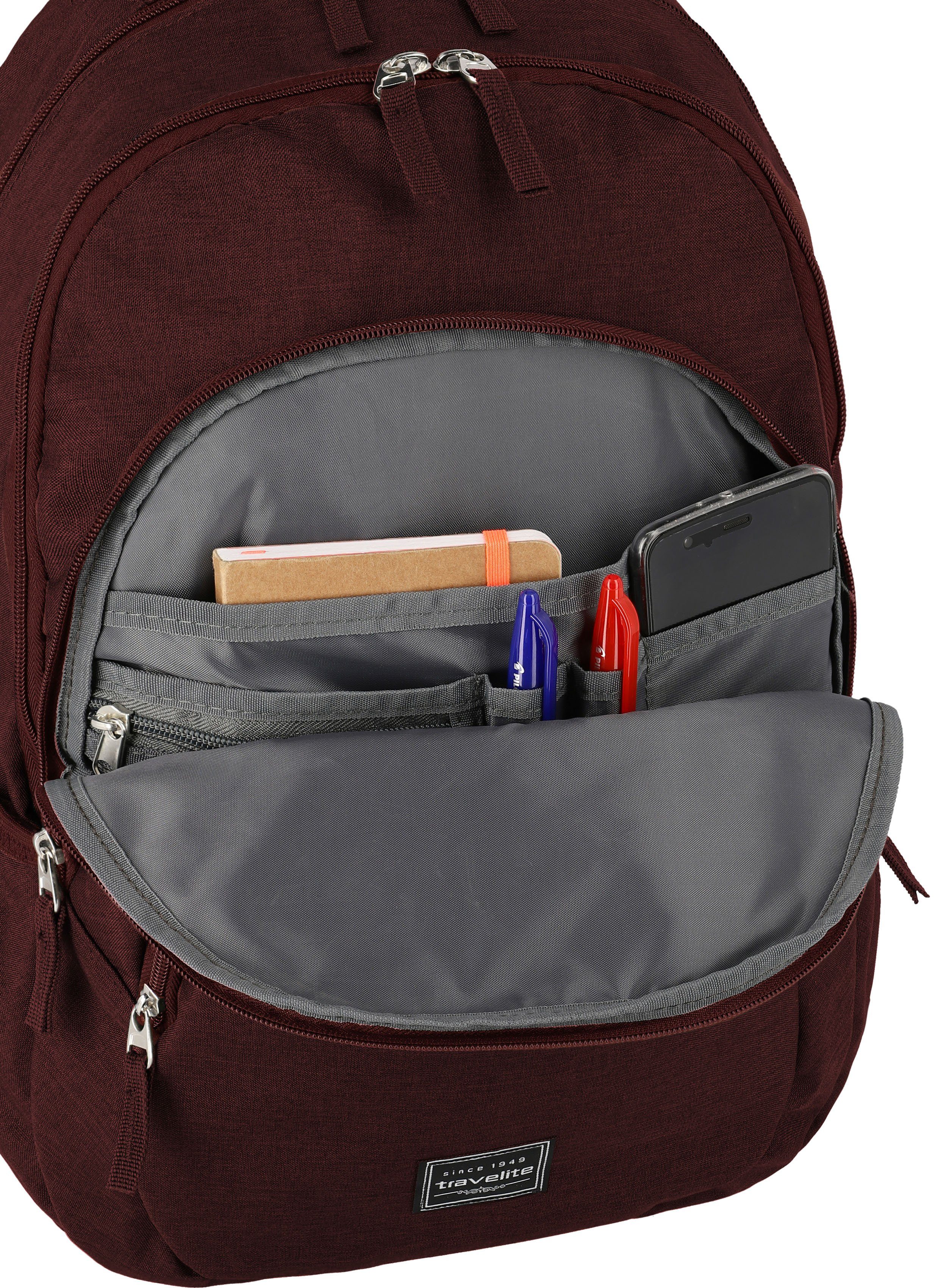 travelite Laptoprucksack Basics, bordeaux, mit 15-Zoll Laptopfach