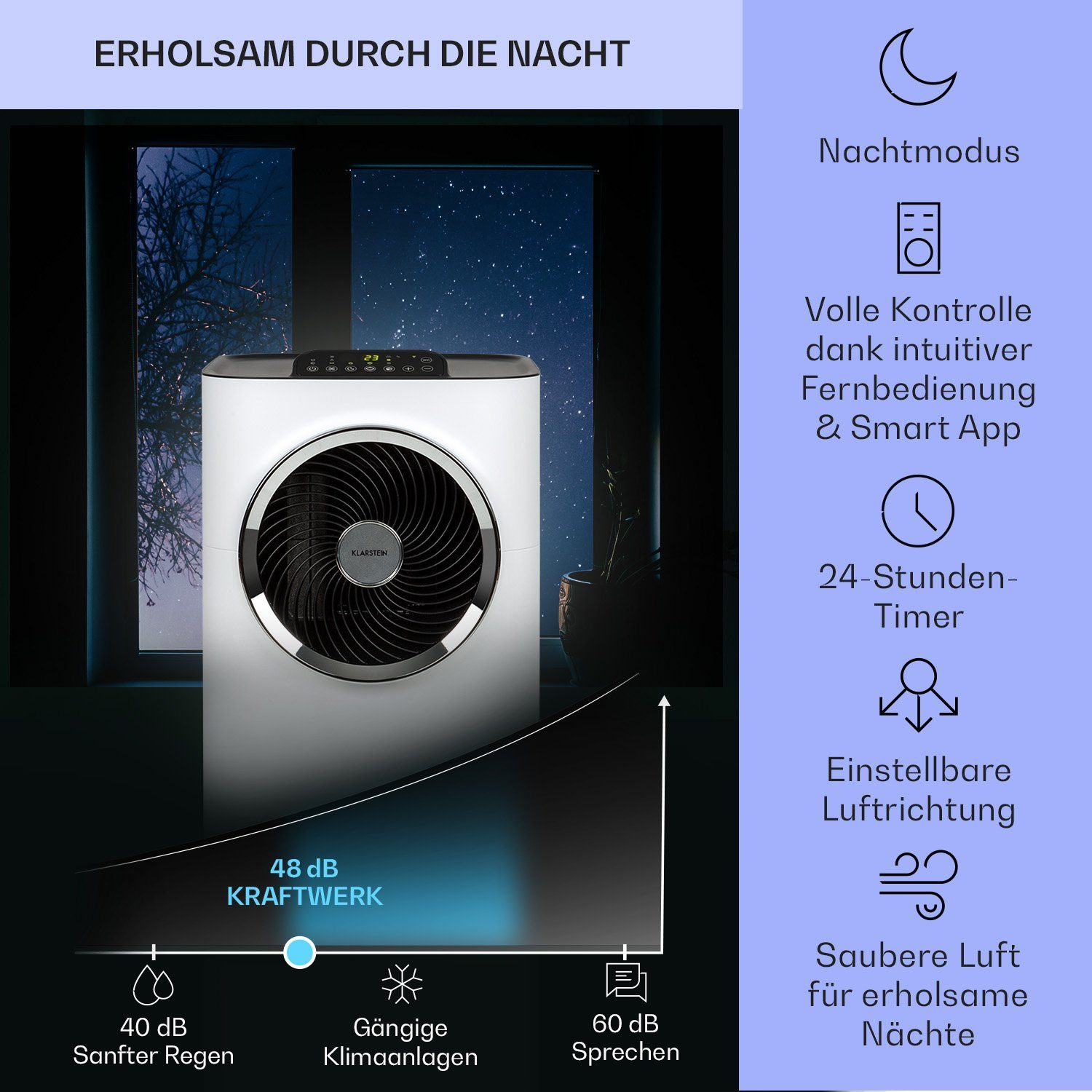 Klarstein Klimagerät Kraftwerk Smart, Klimagerät mobil Air Conditioner Kühlgerät Luftkühler