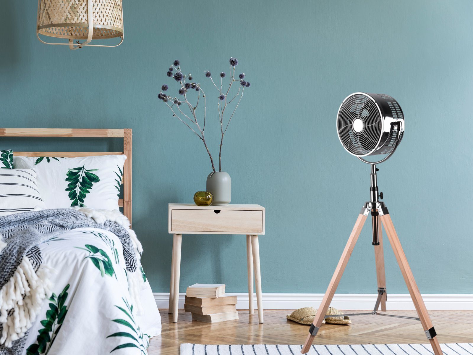 TRIO Standventilator, Großer Design Raum-Lüfter Windmaschine Zimmer-Ventilator, Holz-Beine