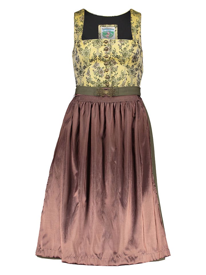 Turi Landhaus Dirndl in Gelb/ Grün/ Braun günstig kaufen