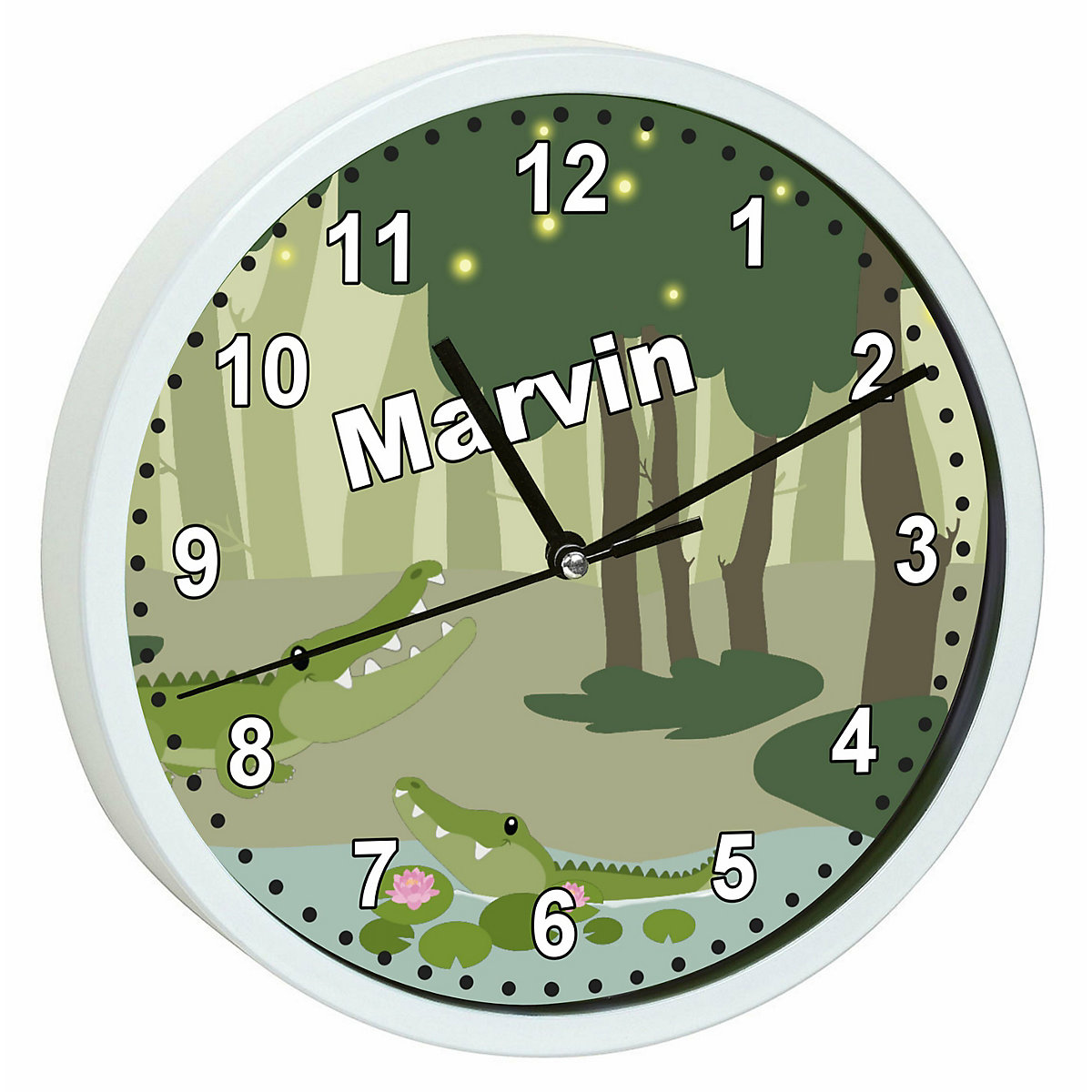 Kinder Wanduhr personalisiert mit Name Krokodil